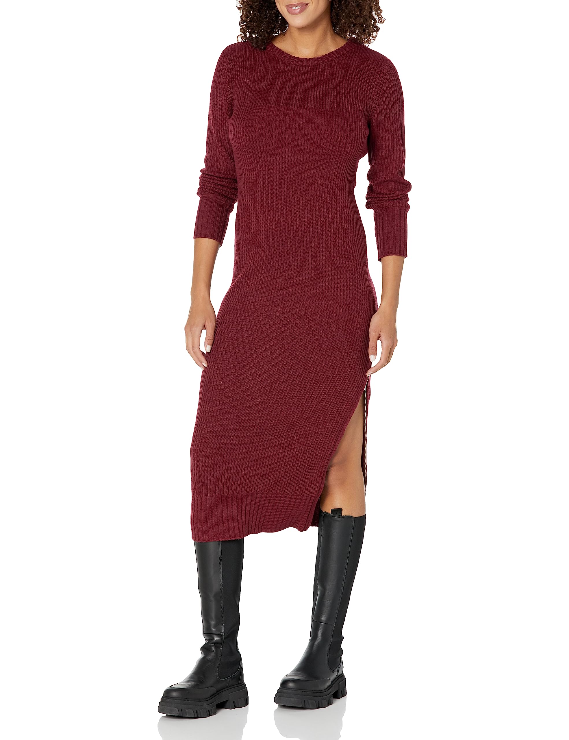 Calvin Klein Women's Everyday Long Sleeve Crew Neck Dress with Side Slit Zipper Sweater