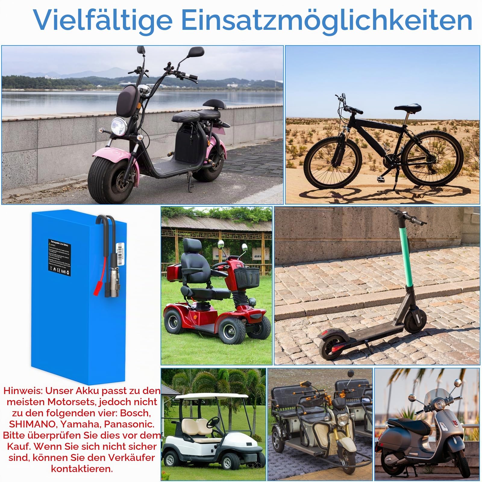 Yasco 48V 20Ah Elektro Fahrrad Akku Lithium Batterie mit Ladegerät, 50A BMS Schutz PVC Battery für Elektro-Roller Scooter