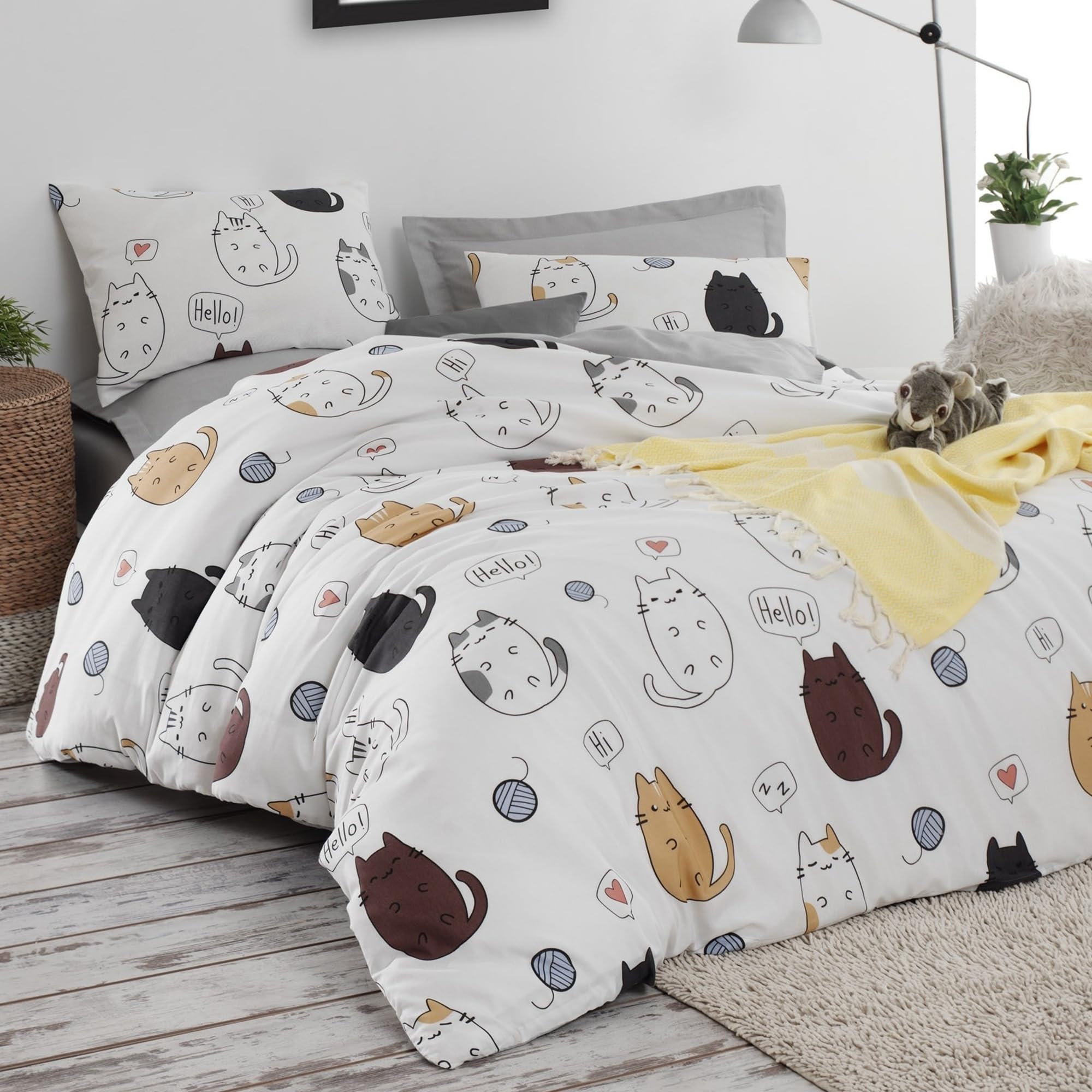 Duvet Cover Set + 2 Pillowcases 240 x 220 cm White Brown Grey, White, Brown, Grey