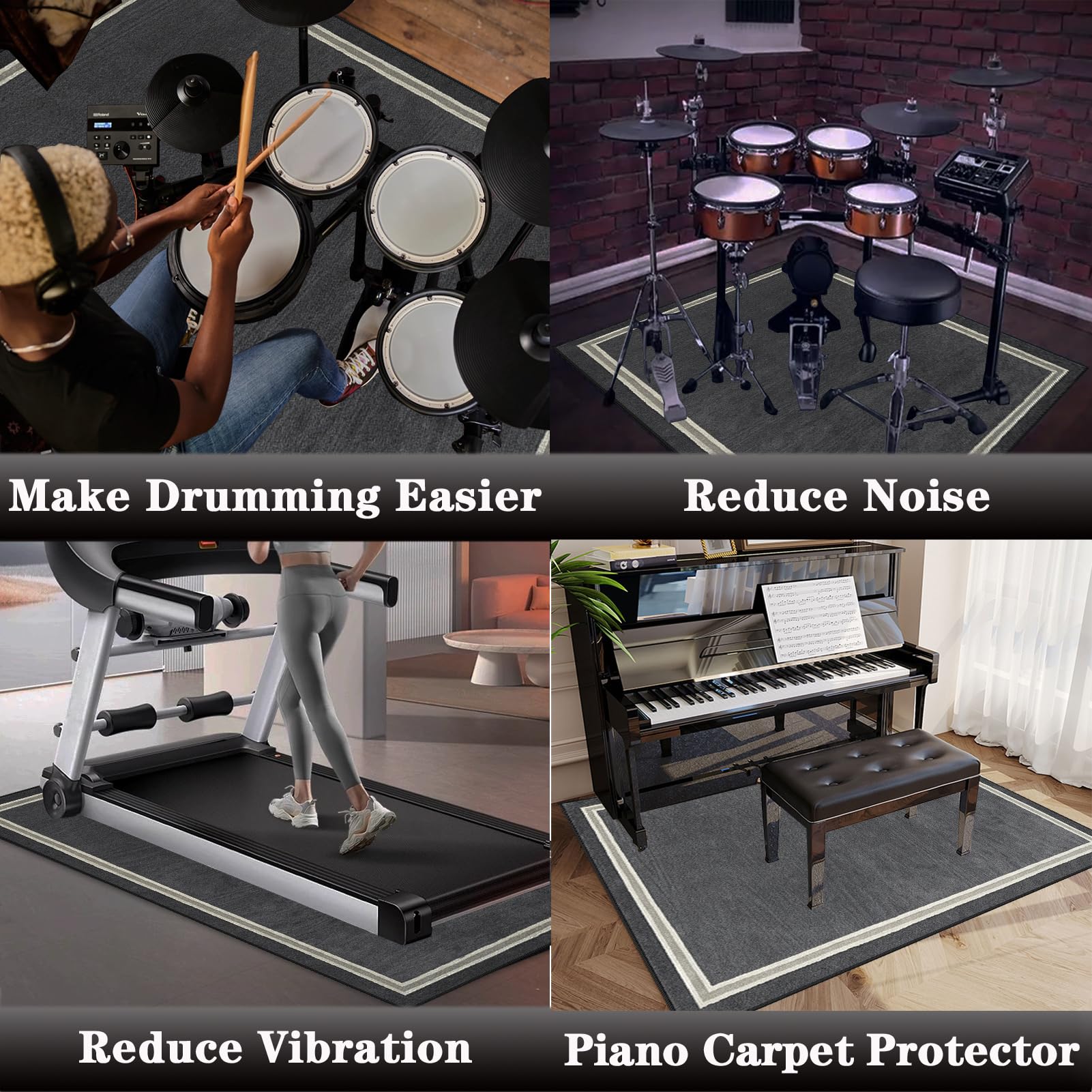 Schlagzeug Teppich für Bass Drum Snare | 170 x 140 cm Grau Trommel Teppiche rutschfeste | Schlagzeugteppich | Schallschutzdecke Akustik Elektrisches Schlagzeug Teppich für Studio | Wohnung