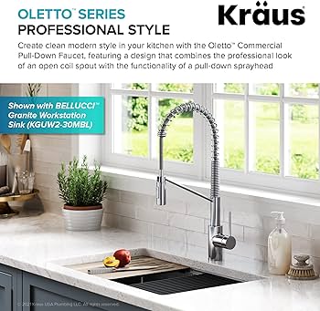 KRAUS Oletto Commercial Style Single Handle Pull Down Kitchen