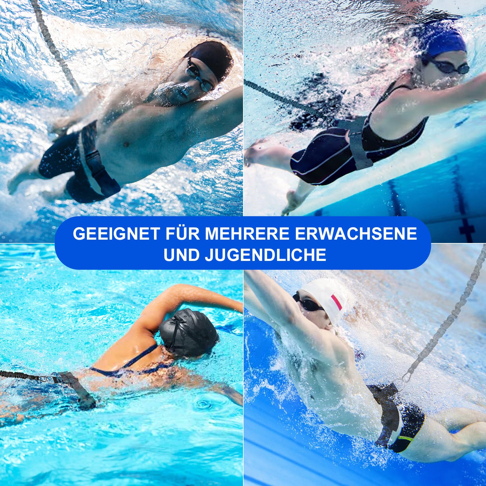 Schwimmgurt für Pool | 2.5-7.5M Einstellbare Schwimmwiderstand Gürtel | Schwimmgurt Pool Erwachsene Kinder | Schwimmtrainer Gürtel | Schwimmhilfe für Jedes Schwimmbad Ohne Schwimmleine