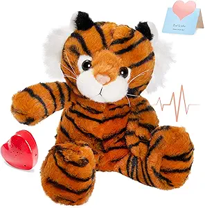 CozyWorld 13" Heartbeat Tiger Recordable Stuffed Animals Voice Sweet Messages Recorder Soft Plush Toy Playback Your Words Birthday Gifts for Toddler Kids
