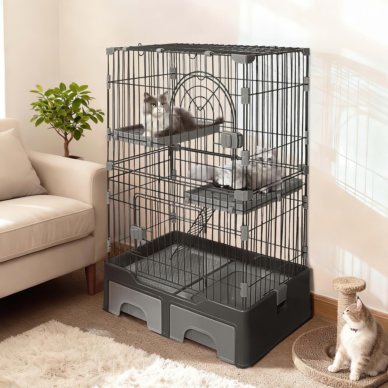 Amazon.co.jp: VivaCasa 猫 ケージ トイレ付き キャットケージ 3段