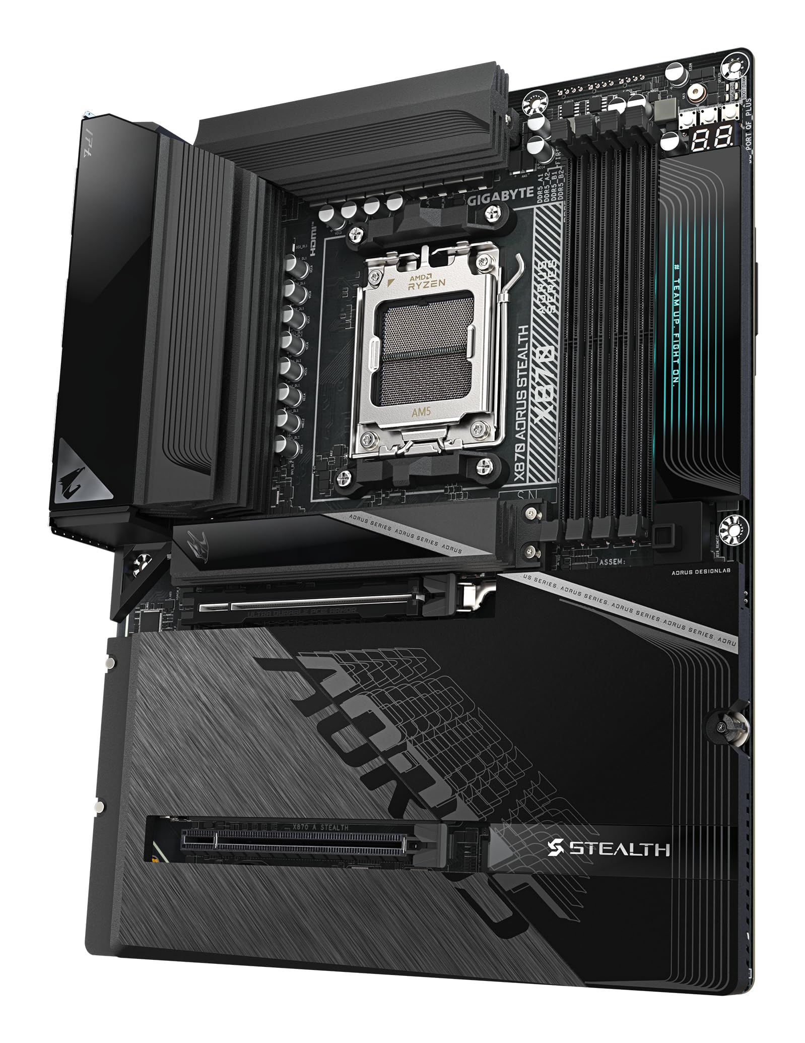 GIGABYTE X870 AORUS Stealth Carte Mère - Prend en Charge Les processeurs AMD Ryzen 9000, VRM numérique 16+2+2 Phases, Jusqu’à 8200MHz DDR5 (O.C.), 2xPCIe 5.0 + 2xPCIe 4.0, Wi-FI 7, LAN 5GbE, USB 4