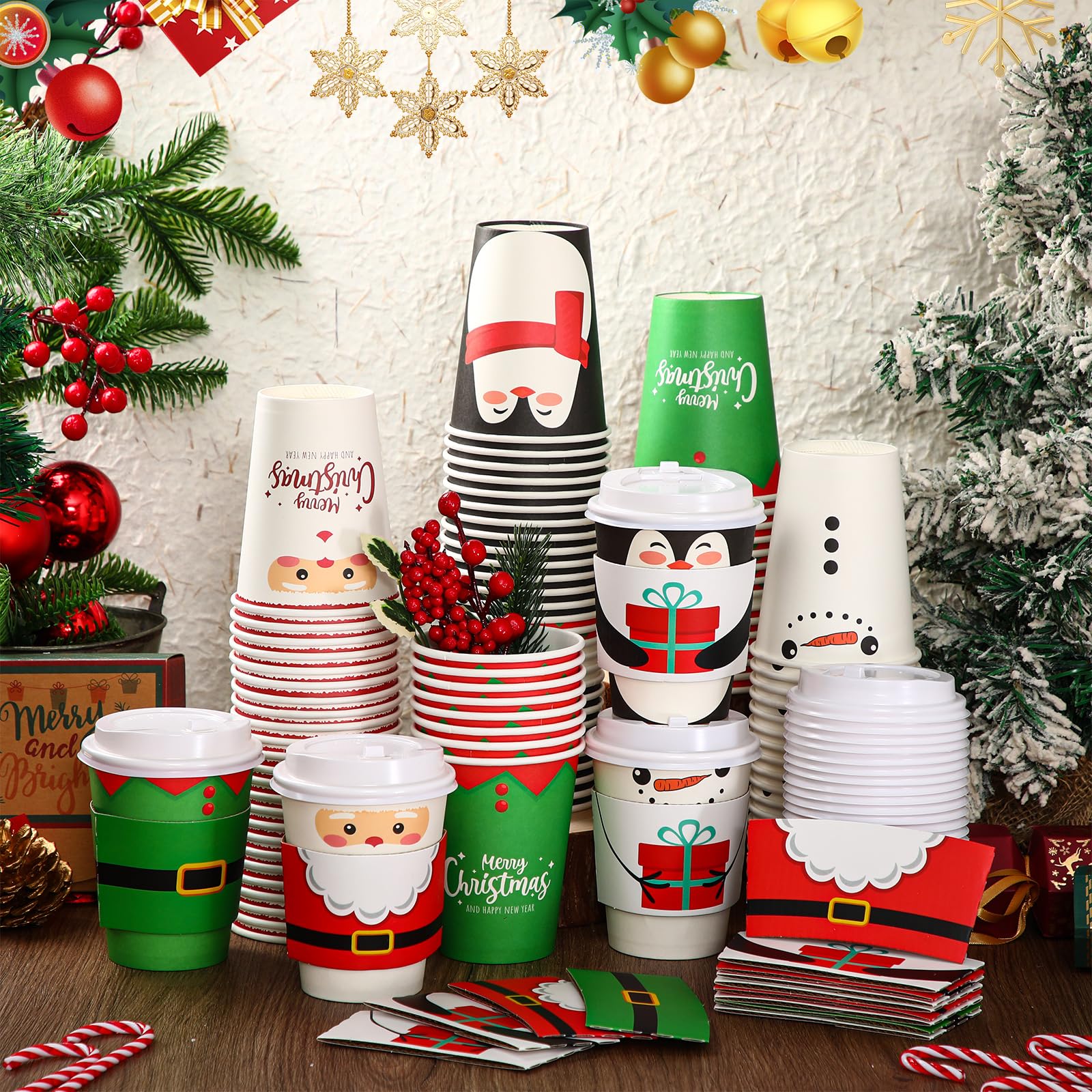 Amazon.com: Yungyan 100 Pack 12 oz Christmas Disposable Coffee Cups with  Lids and Sleeves Insulated Paper Coffee Cups with Dome Lids and Sleeves for  Christmas Hot Chocolate Party Supplies(Classic) : Health &