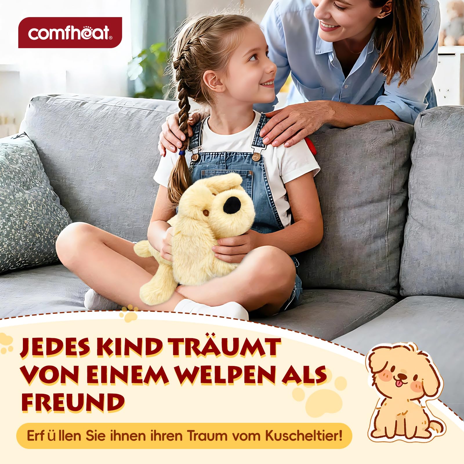 Mikrowellen-Wärmekissen Plüschhund Golden Retriever | Waschbarer Wärmebeutel, lindert Krämpfe, Bauchschmerzen und Anspannung, kindersicheres Kuscheltier für Geschenkzwecke