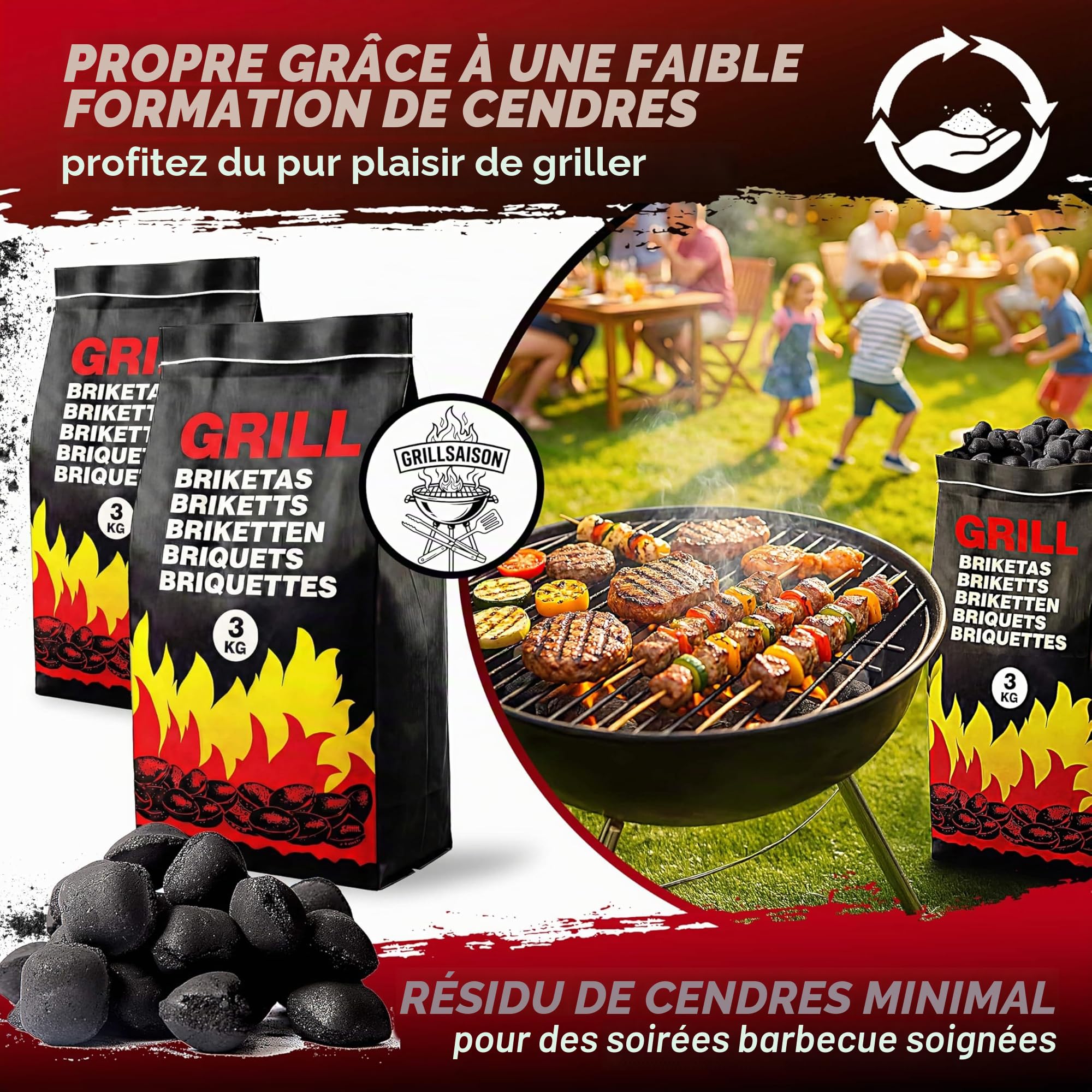 DEUBA® Briquettes de Charbon de Bois 27kg 9x3kg briquettes Bois Longue durée Barbecue BBQ braises Durable Grill briquets Charbon Bois Facile à Allumer