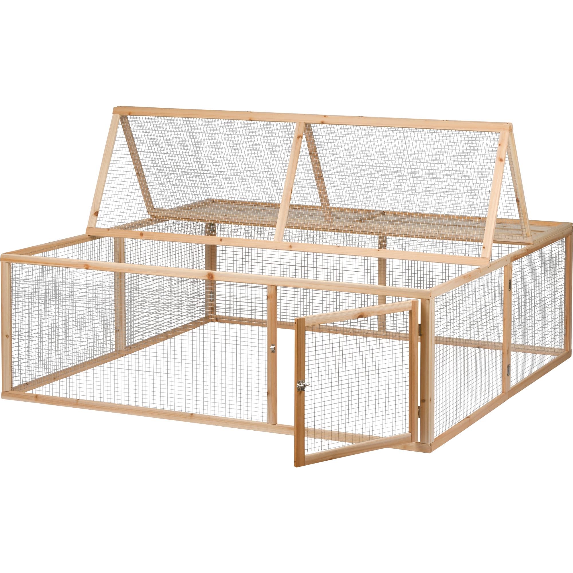 dobar® 23570e Großes Freilaufgehege Massivholz -Aufklappbares Kaninchengehege mit Tür - Außengehege XL für kleine Nager - Quadratischer Freilauf für Kleintiere - 148 x 148 x 50 cm - Natur