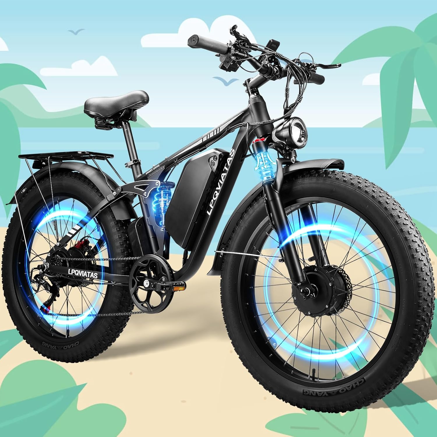 Twin Motor Ebike for Grownup Males Ladies 45MPH/37MPH – Peak 5000W/4000W Electrical Mountain Bike with 52V 34Ah/23AH Battery As much as 105Miles/90Miles,24″/26″*4 Fats Tire E-Bike,Full Suspension Electrical Bicycle
