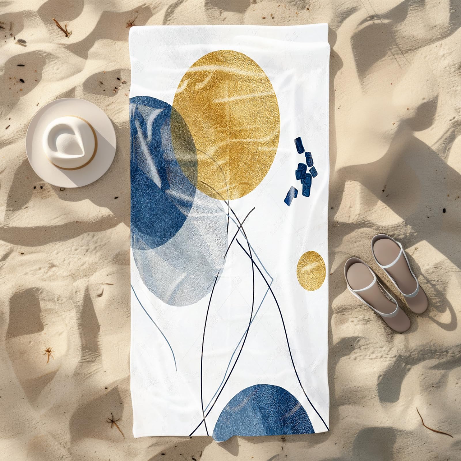 Générique Serviette Microfibre Plage Cercle Bleu Or