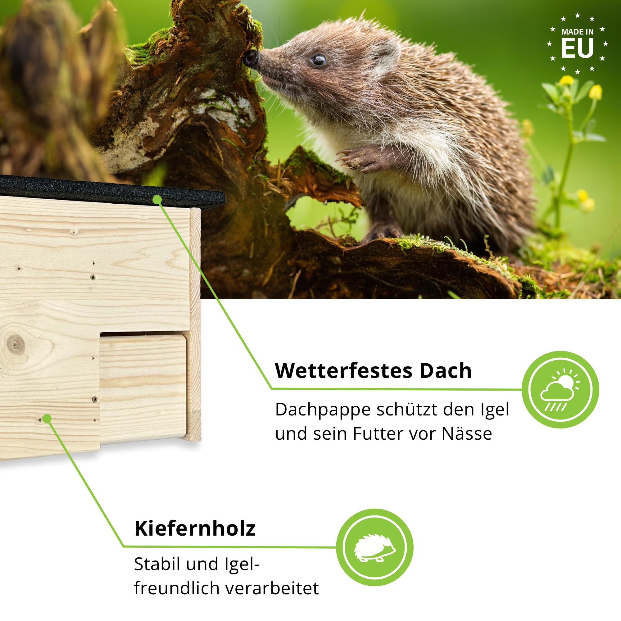 GARTENETAGE Igelhaus mit Rattenklappe aus Holz – wetterfestes Igelhotel für den Garten, sicherer Überwinterungsplatz, naturbelassenes Igelhaus für Wildtiere, nachhaltiger Unterschlupf