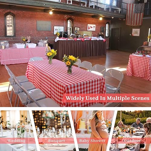 Miniatura 6 de Fixwal Paquete de 6 manteles de plástico desechables de plástico a cuadros rojos de 54 x 108 pulgadas, manteles rectangulares de alta calidad para