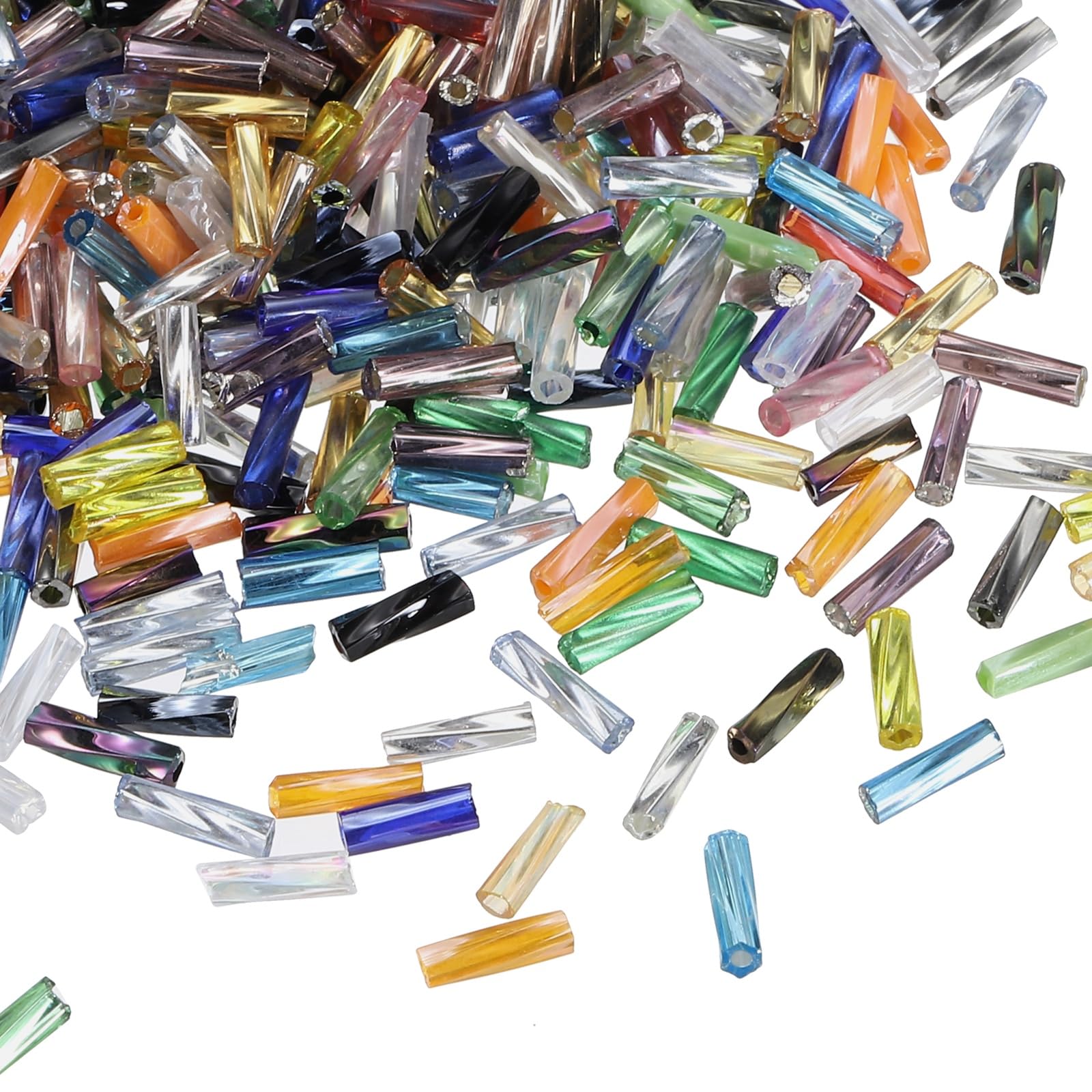 sourcing map 1200 Pcs Glass Bugle Beads, 6x2mm Tube Mini Loose Glass Seed Spacer Bead for DIY Earrings Necklaces Bracelets Jewelry Making (Multicolor)