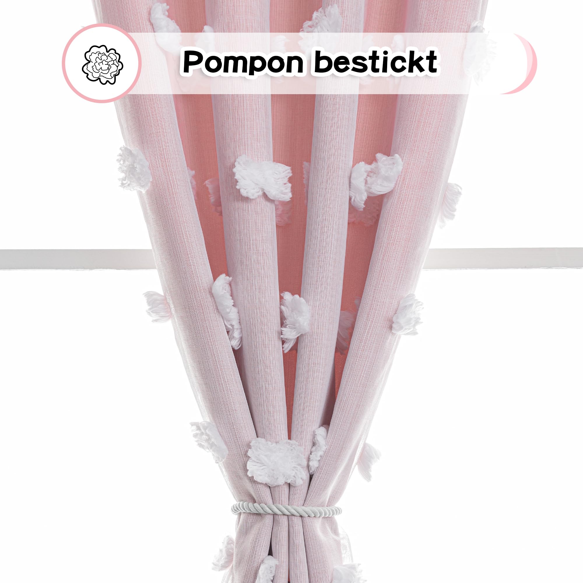 MYSKY HOME Gardinen Kinderzimmer Mädchen Verdunkelungsvorhang 2er Set Vorhänge mit Ösen Weiß Gaze Doppellagige Modern Gardine Kurz Wohnzimmer Verdunkelung Vorhang, H 160 x B 132 cm, Rosa