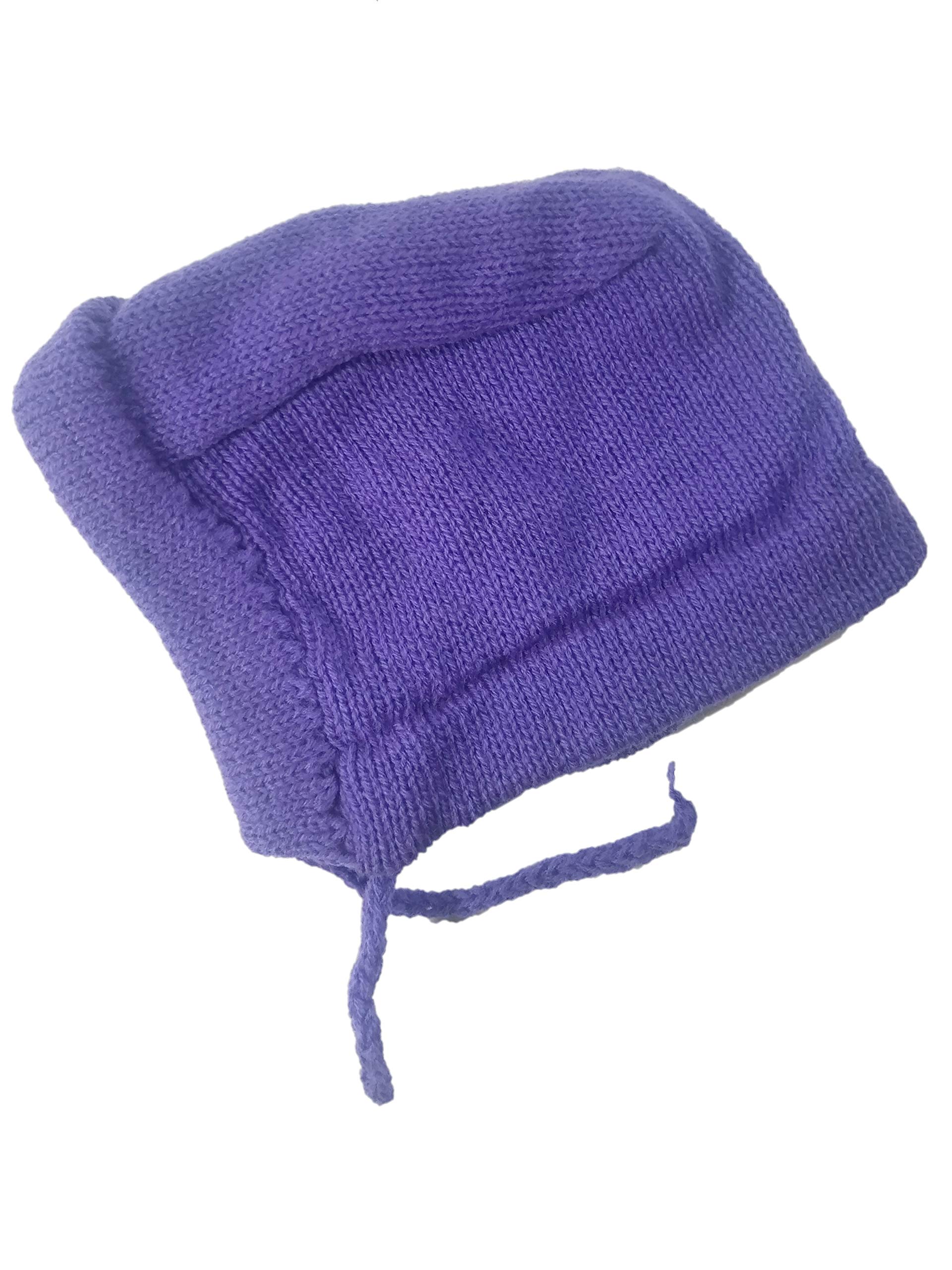Born Baby Woolen Knitted Sweater Set (3 Piece - 1 Sweater, 1 Cap, 1 Pair of Socks)| (Small 0-6 Months, Large 6-18 Months) (Lavender, Small) 2
