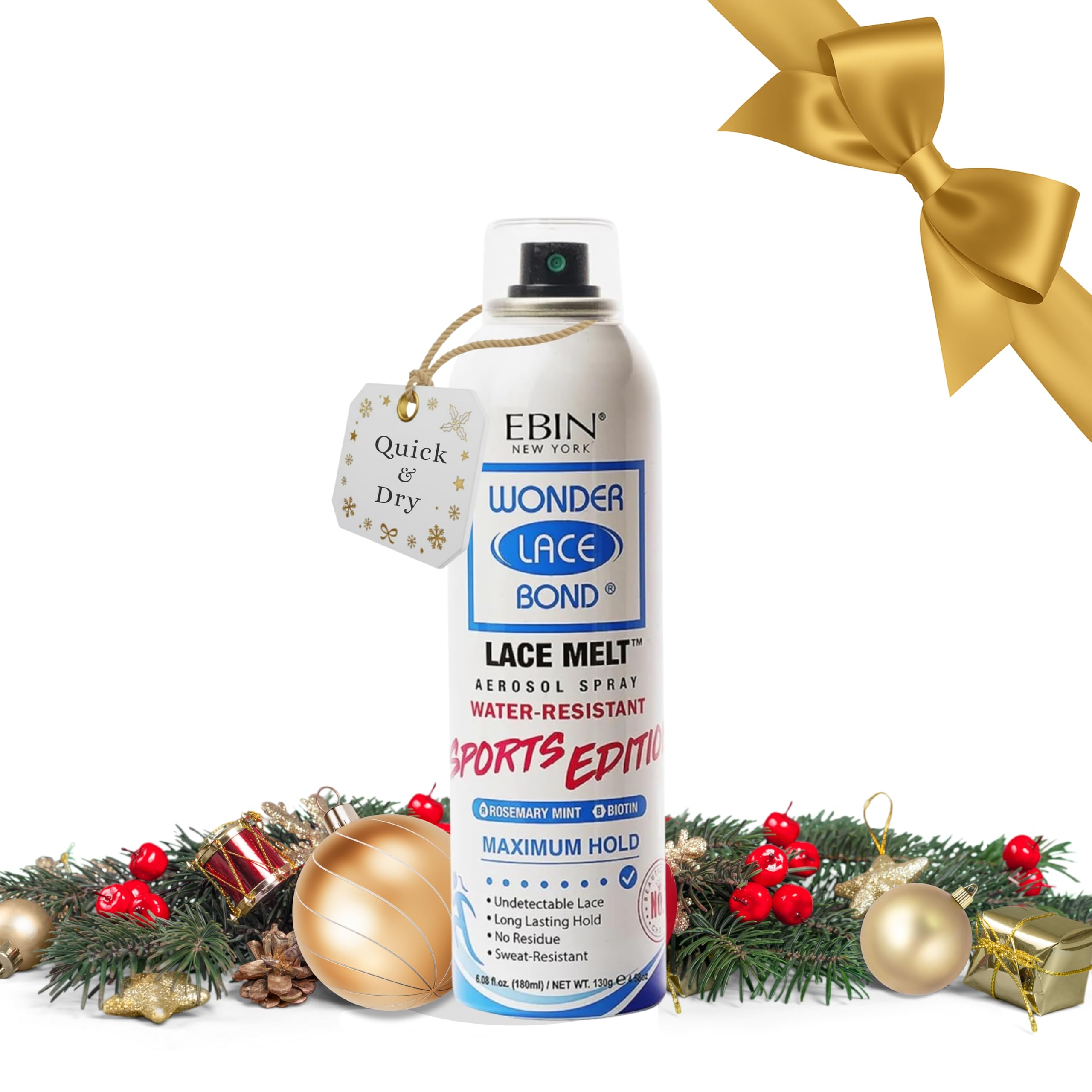 EBIN NEW YORK Wonder Lace Melt Spray Sports Edition - Rosemary Mint + Biotin (180ml) | Sweat & Water Resistant | Long-Lasting Hold & Edge Protection | Undetectable Lace Formula