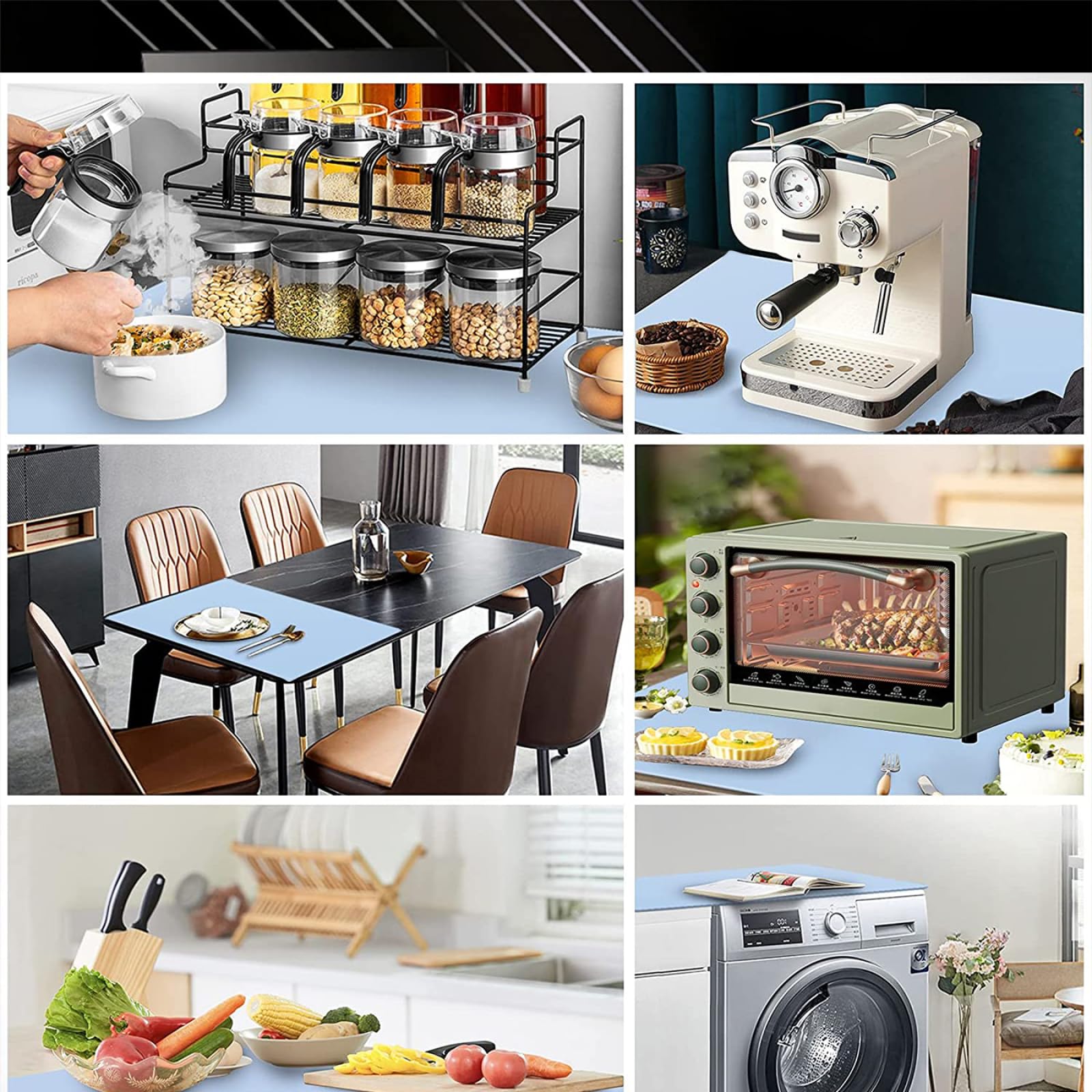 Tapis de protection de table antidérapant et anti-salissure, grande taille, tapis en silicone imperméable et résistant à l'huile, facile à nettoyer, set de table de cuisine en silicone, noir, 80 x 50