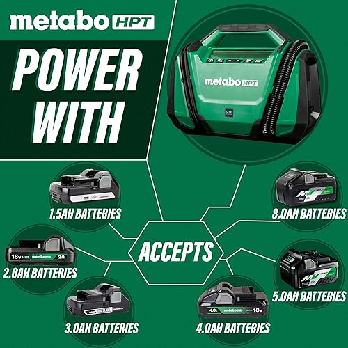 Miniatura 3 de Metabo HPT Inflador de doble función inalámbrico multivoltios de 18 V, inflador de aire portátil con modos de alta presión y alto volumen, presión