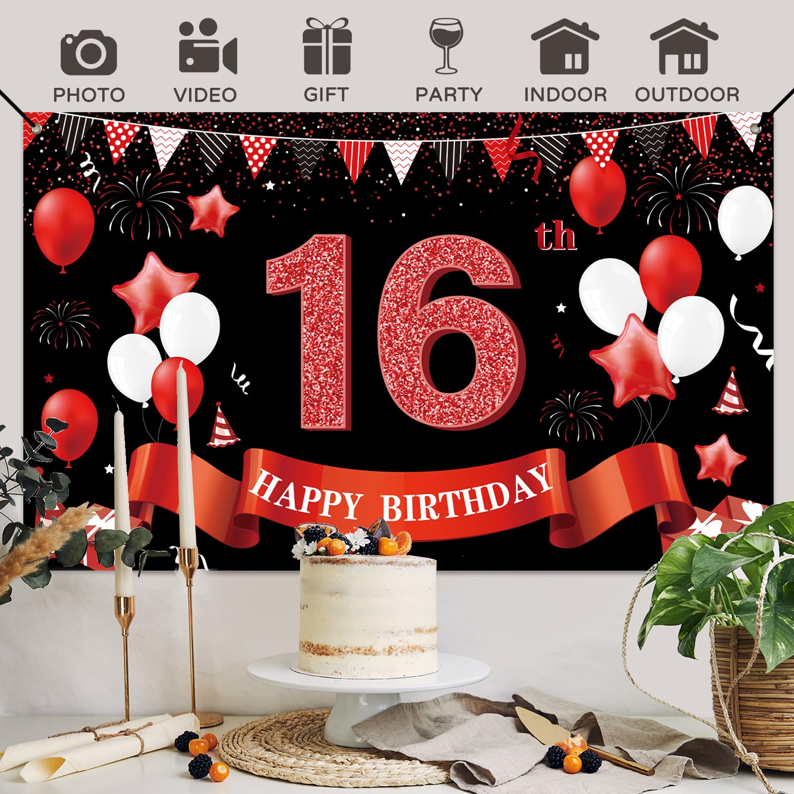 Striscione Decorativo 16° Compleanno Gifts 4 All Occasions: Multicolore, Lunghezza 2,9 M (3 Pezzi Da 86 Cm)