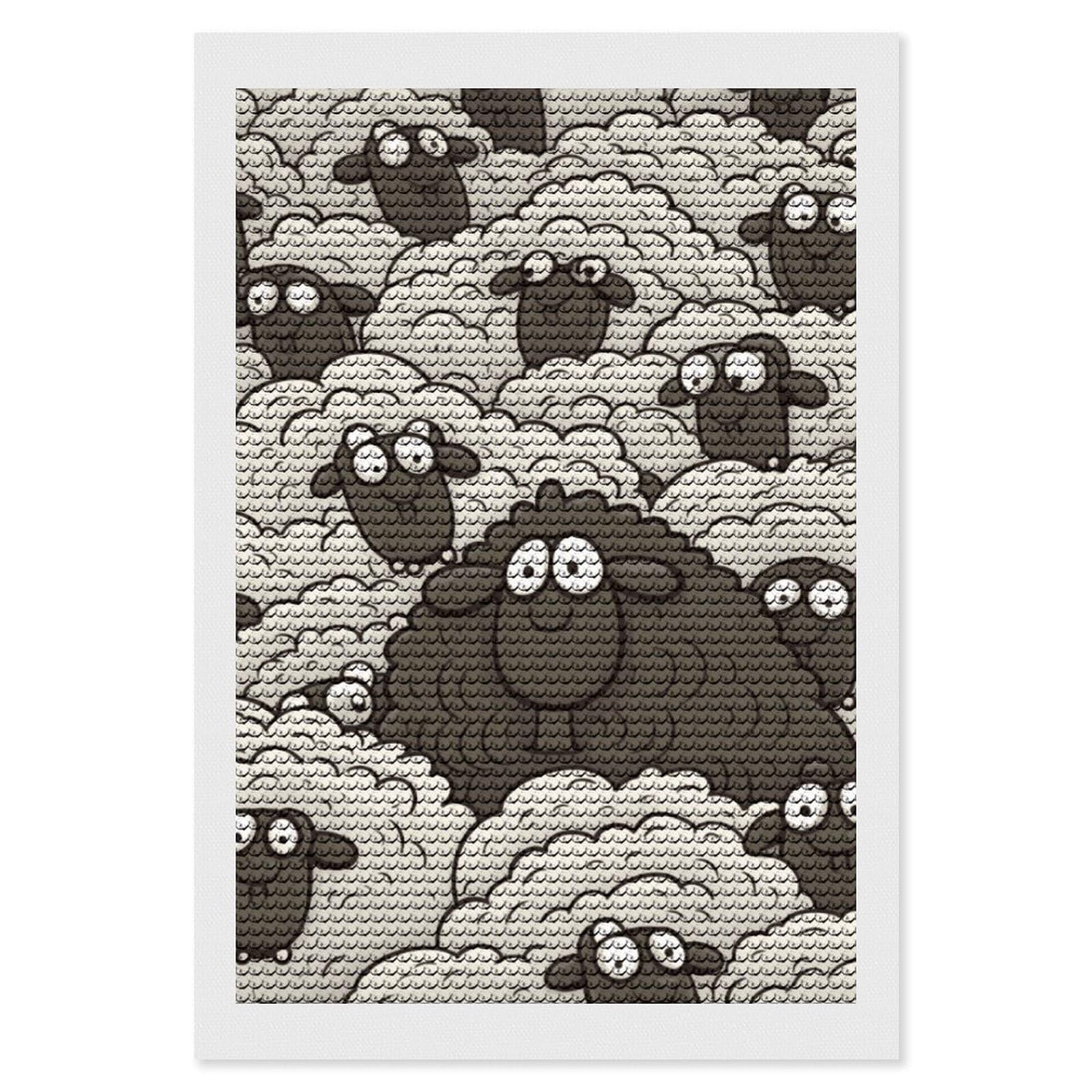 DWVTSLH Cartoon Black White Sheep Diamond Painting Kits for Adults, Personalized Diamond Photo Art Full Drill, DIY 5D Diamond Art Painting Kits for Beginners, Home Wall Decor 8"x12"