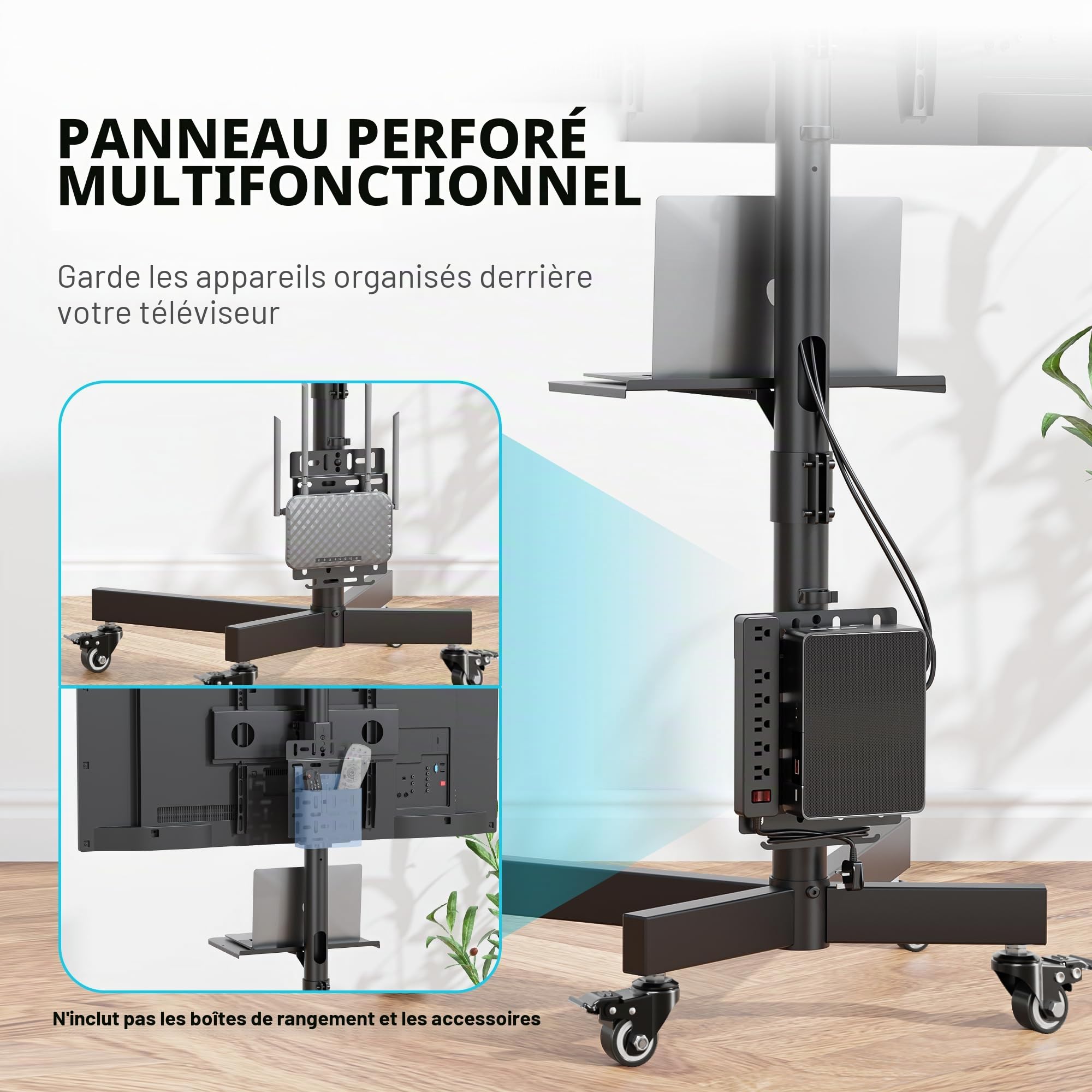 BONTEC Support TV roulettes, Support TV sur Pied avec roulettes pour Écran Plasma/LCD/LED 23-60 Pouces, Pied TV Universel Hauteur 800-1500 mm, Pied TV Charge 40 kg, VESA 400x400 mm
