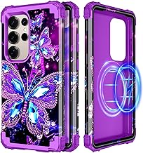 Casetego for Galaxy S25 Ultra Case,Compatible with MagSafe,Three Layer Heavy Duty Sturdy Shockproof Full Body Protection Rugged Hard PC+Soft TPU Bumper Case for Samsung Galaxy S25 Ultra,Amaranth