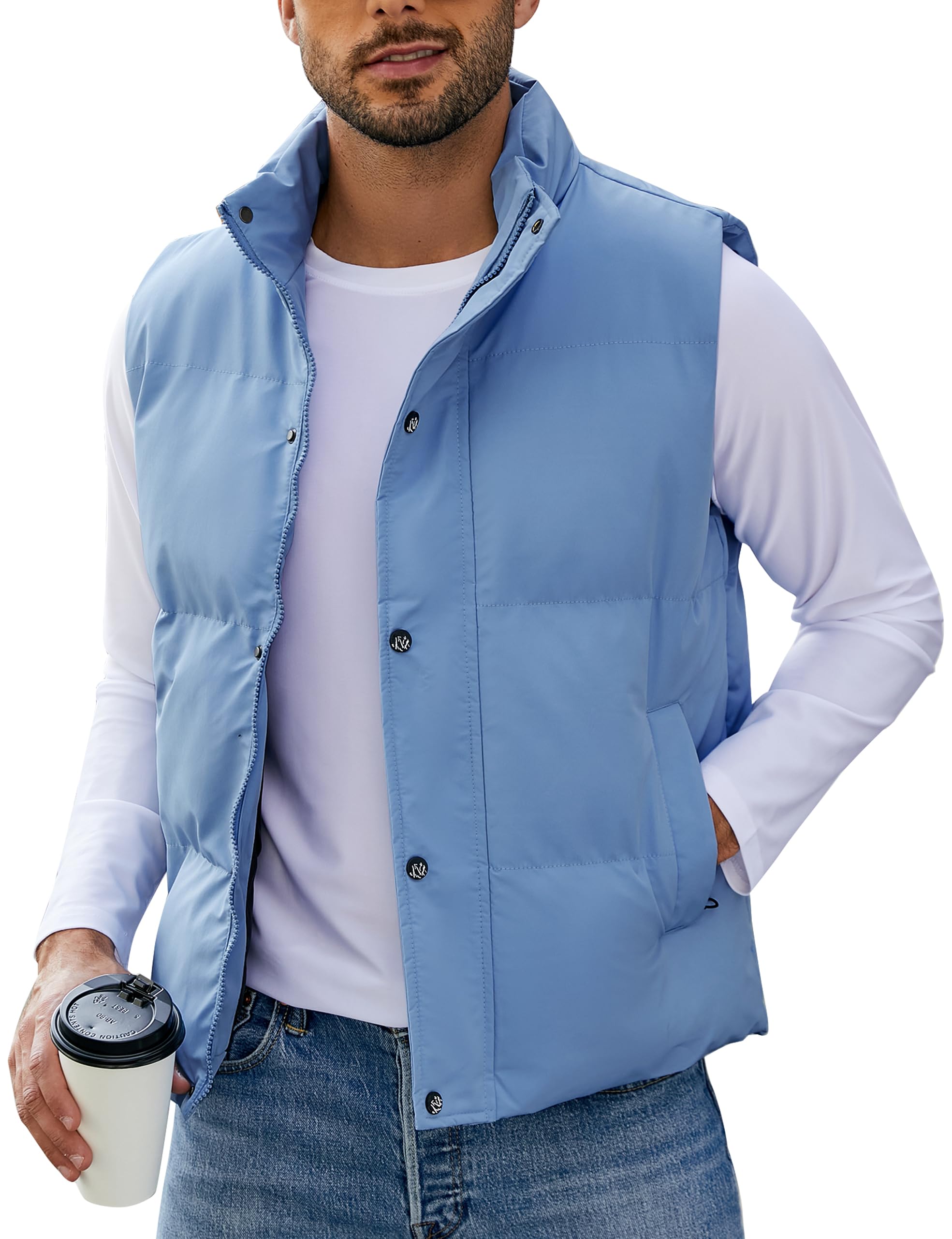 Flygo Mens Puffer Vest Winter Padded Vests Lightweight Stand Collar Sleeveless Quilted Jackets Outerwear