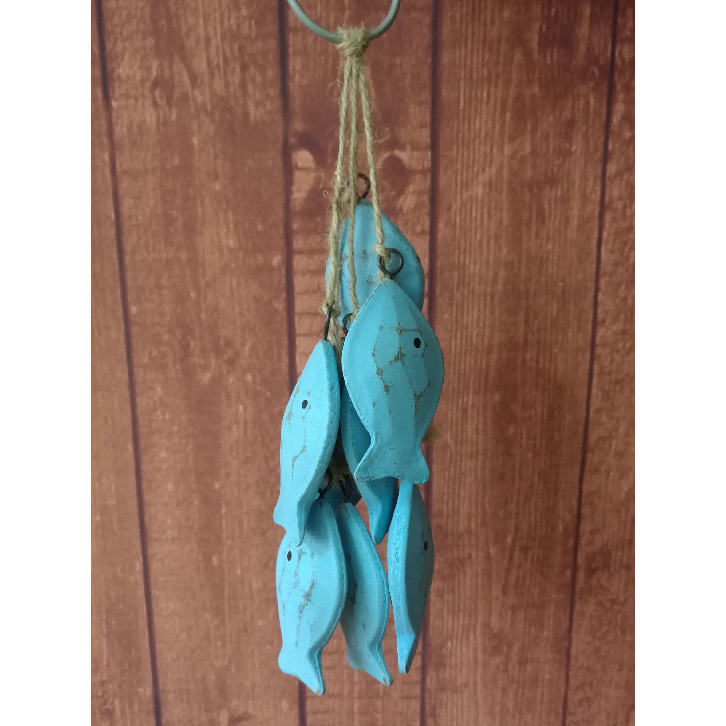 CVHOMEDECO Hand Carved Wood Fish Wall Hanging - 8 Piece Set With Jute Rope, Nautical Mediterranean Decor - View #5