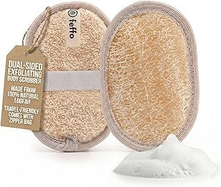 Feffo Natural Loofah Sponge for Body Scrub, Exfoliating Body Scrubber & Loofah with Handle, Exfoliating Pad...