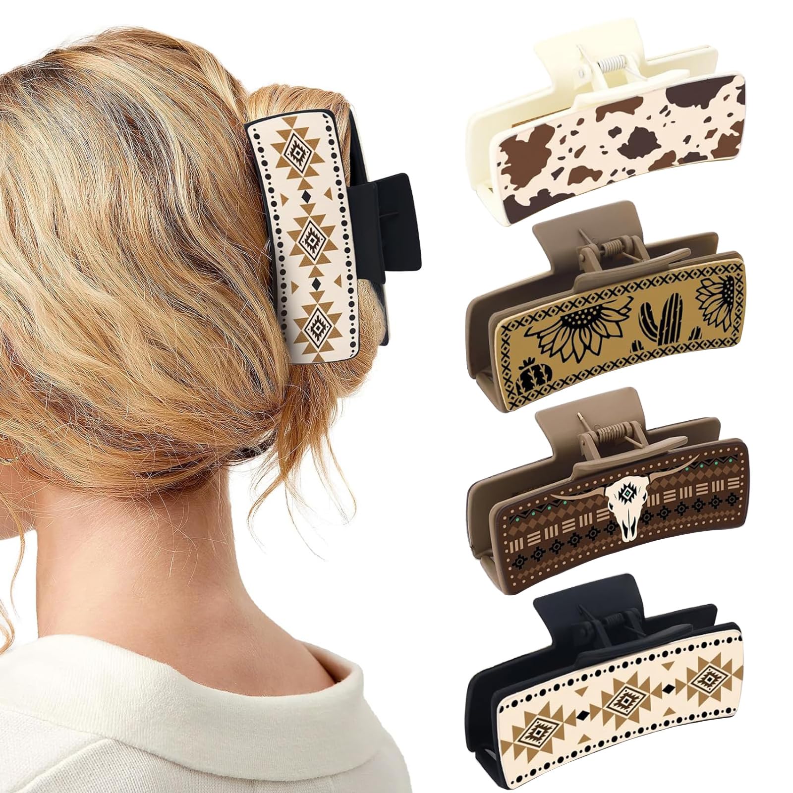 Vintage-Haarspangen-Set, Western-Stil, stilvoller Druck, Haarklammer, Halloween-Haarspange für Partys und den täglichen Gebrauch