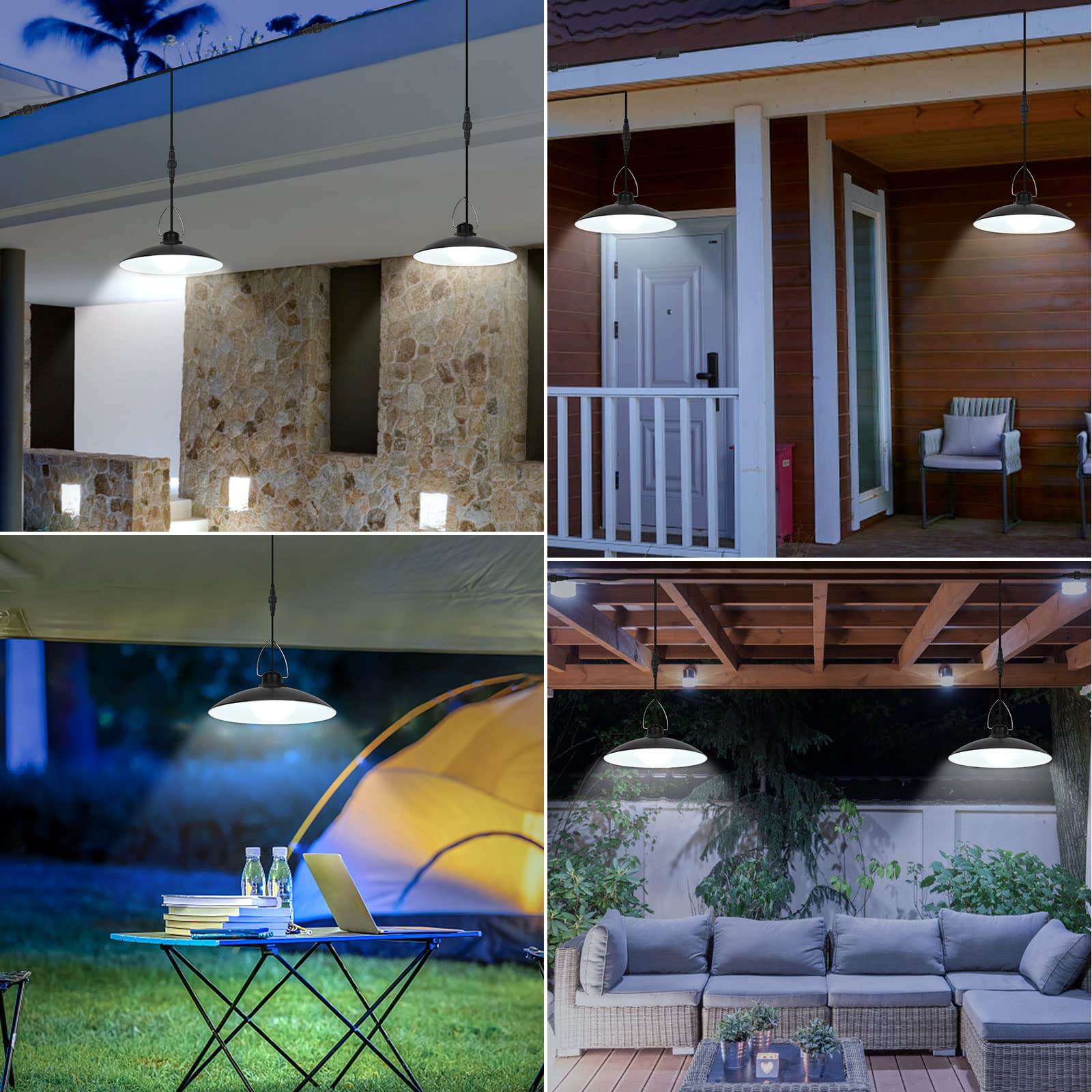 ENCOFT Lámparas solares para interior y exterior, lámpara colgante solar IP65, impermeable, para jardín, camping, con cable 3M con mando a distancia (2 luces, luz fría)