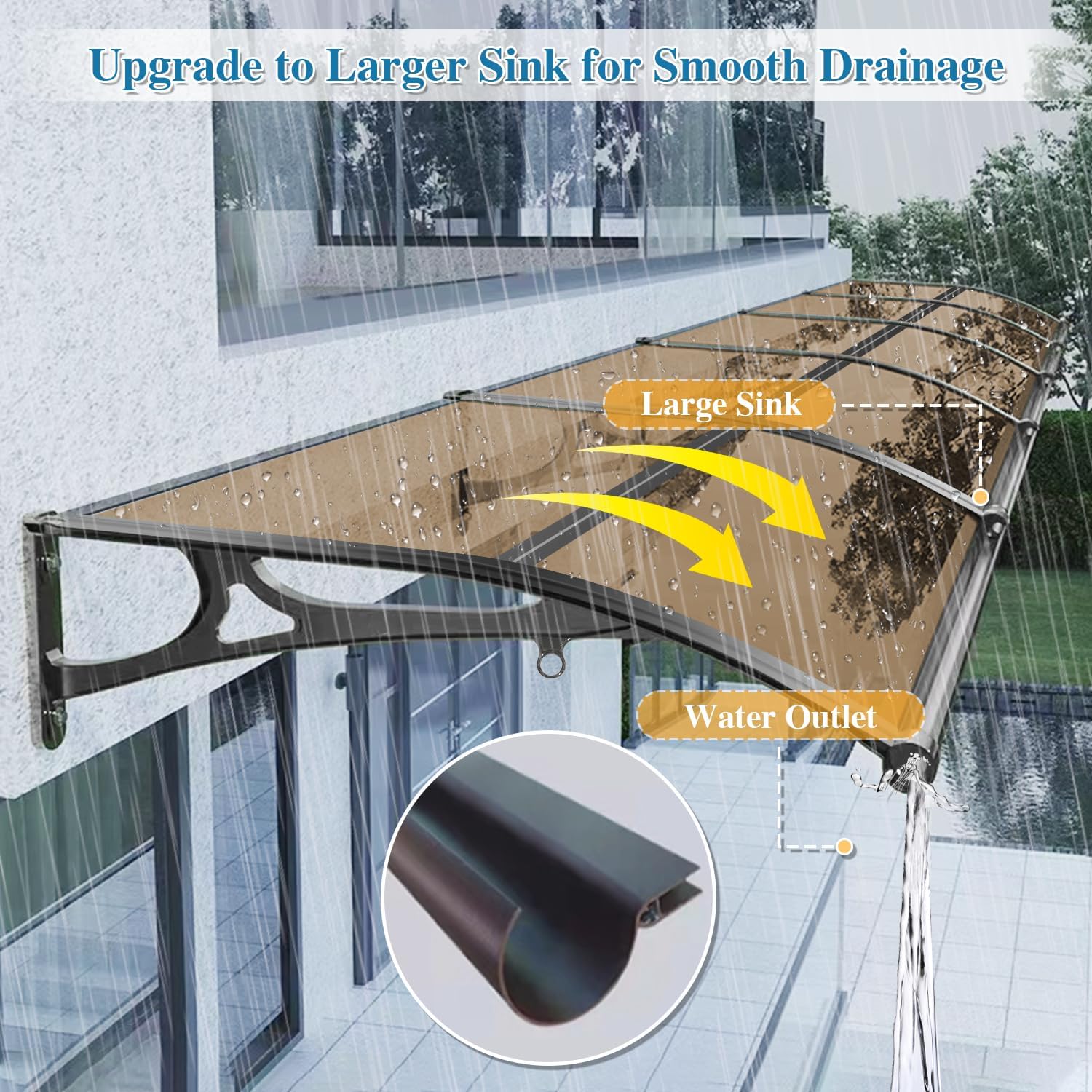 Window Awnings Exterior with Aluminum Bracket UV Rain Snow Durable Polycarbonate Canopy Protection for Entrance Door Carport Warehouse 100x200cm/39x79in Brown