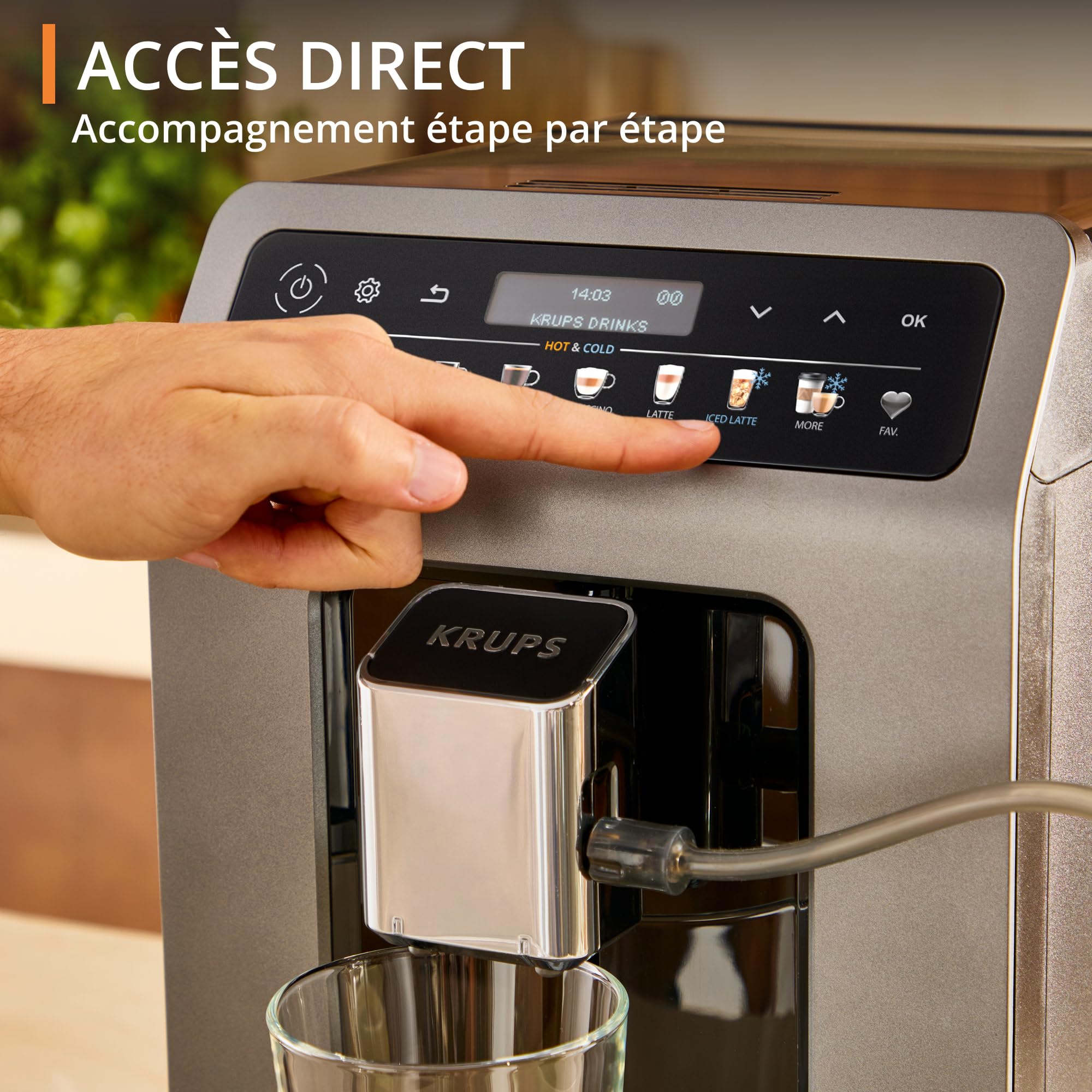 Krups Evidence Hot & Cold, Machine à café grains automatique, 18 recettes chaudes et froides, espresso, One Touch cappuccino, interface intuitive, EA898GF0, Gris