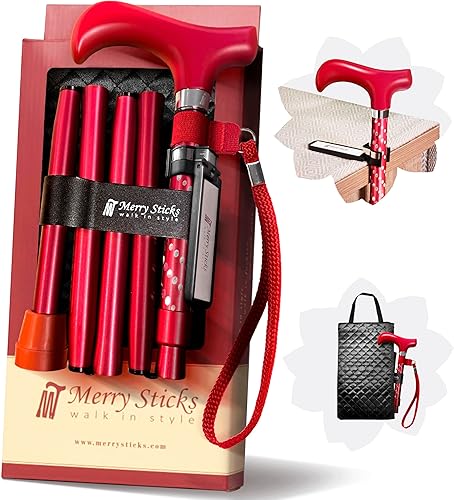 Juego combinado bastón plegable y ajustable de diseño Merry Stics Incluye una práctica bolsa de caña y un soporte inteligente para bastón reflectante