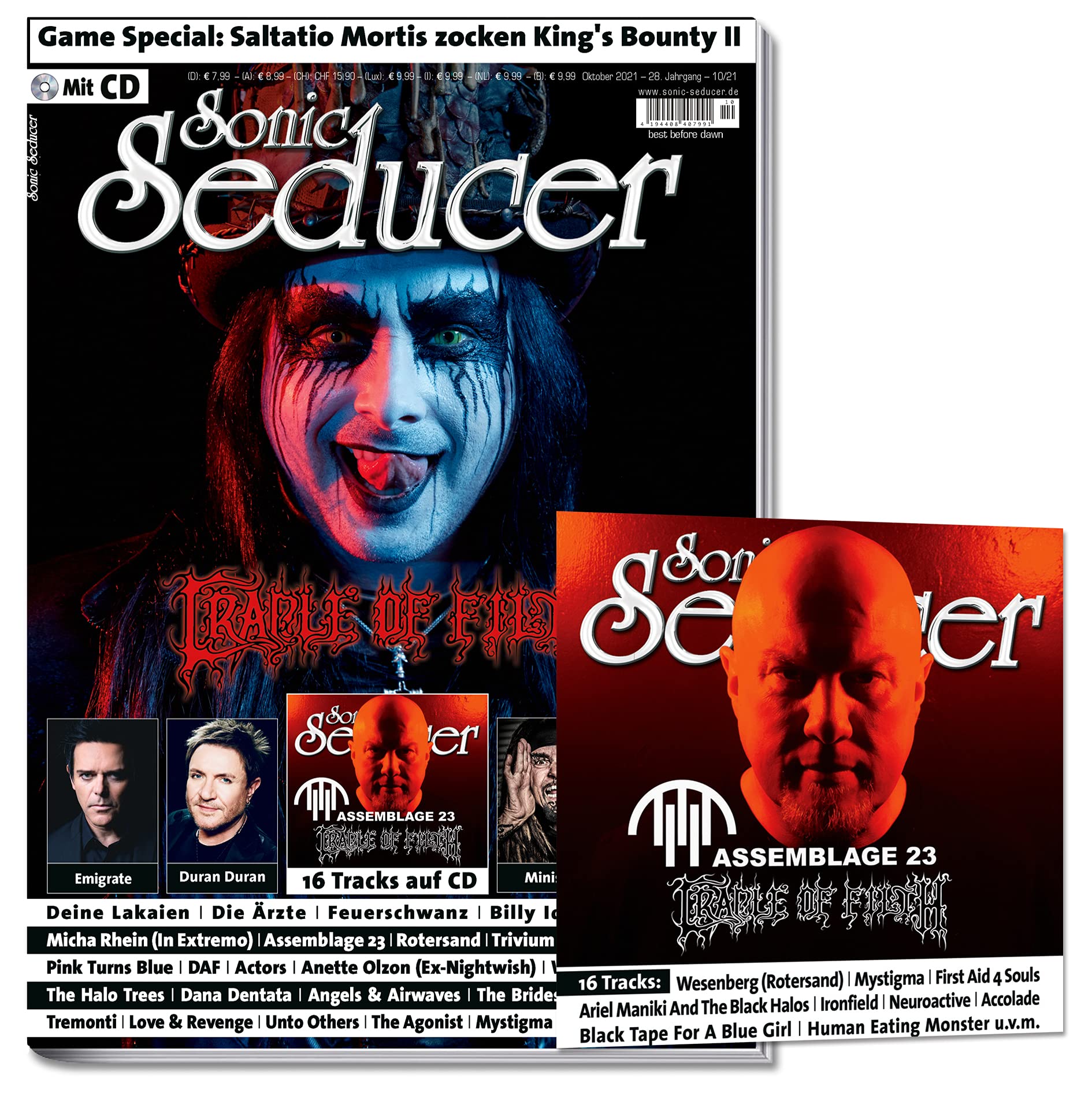 Sonic Seducer 10/2021 + Cradle Of Filth + Emigrate + Duran Duran + Winter + Assemblage 23 + DAF + Ministry + Billy Idol + Loreena McKennitt + Saltatio ... + Saltatio Mortis + Die Ärzte + 16 Track CD