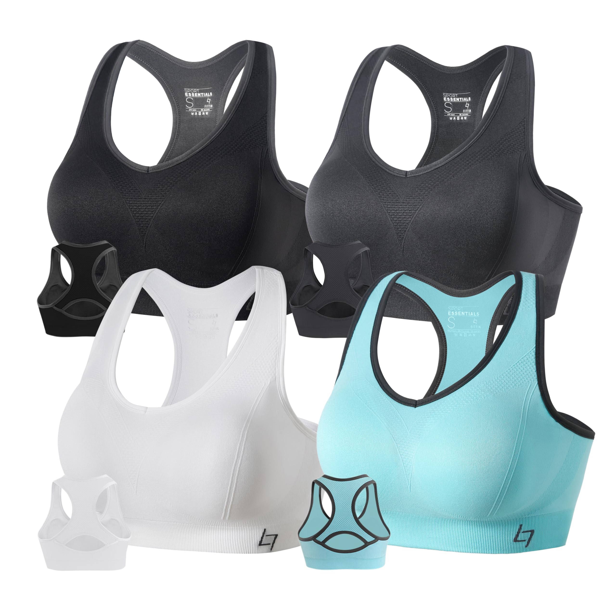FITTIN Racerback Sports Bras for Women - Padded Seamless High Impact Support for Yoga Gym Workout Fitness