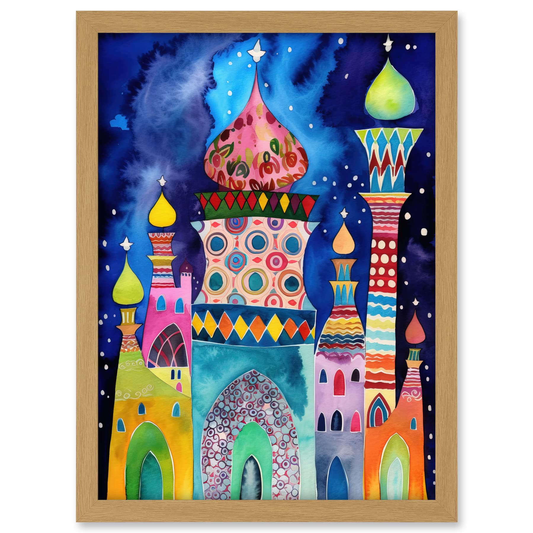 Artery8 Mosque At Midnight Folk Art Artwork Framed A3 Wall Art Print