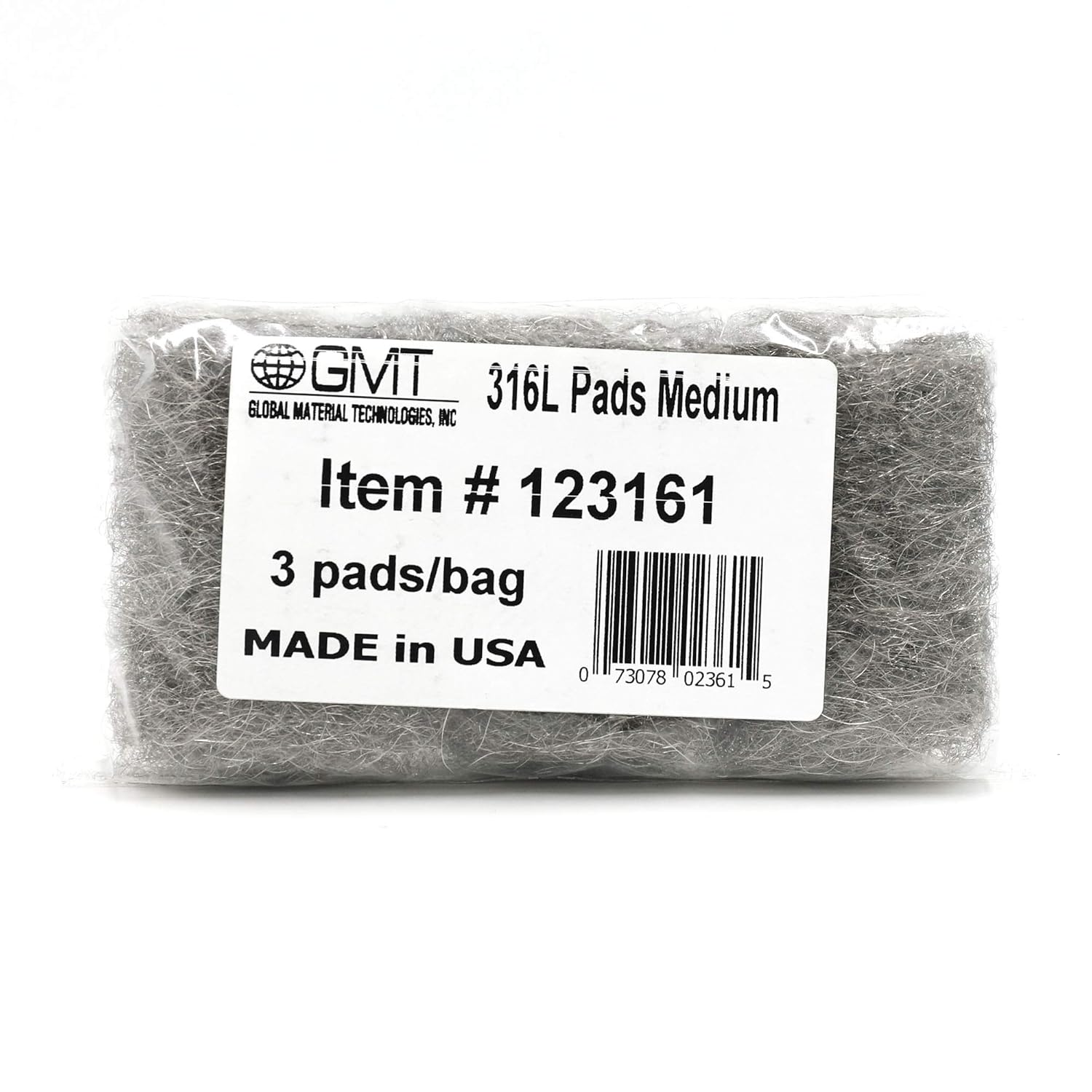GMT 316L Stainless Steel Wool 1 Medium Grade Hand Pads; Pack of 3 Pads
