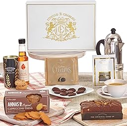 Edmond & Charles Gourmet Coffee & Chocolate Gift Hamper | Luxury Box with Edmonds Signature Blend Ground Coffee, Salted Caramel Syrup, Biscuits, Cake & Chocolates | Hampers Presents for Women & Men