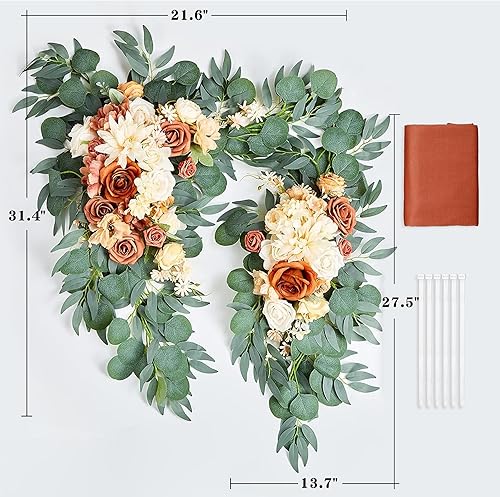 Miniatura 2 de Fsslower Kit de flores de arco de boda con cortina (paquete de 3)  2 guirnaldas de flores artificiales con 1 tela de drapeado para decoración de