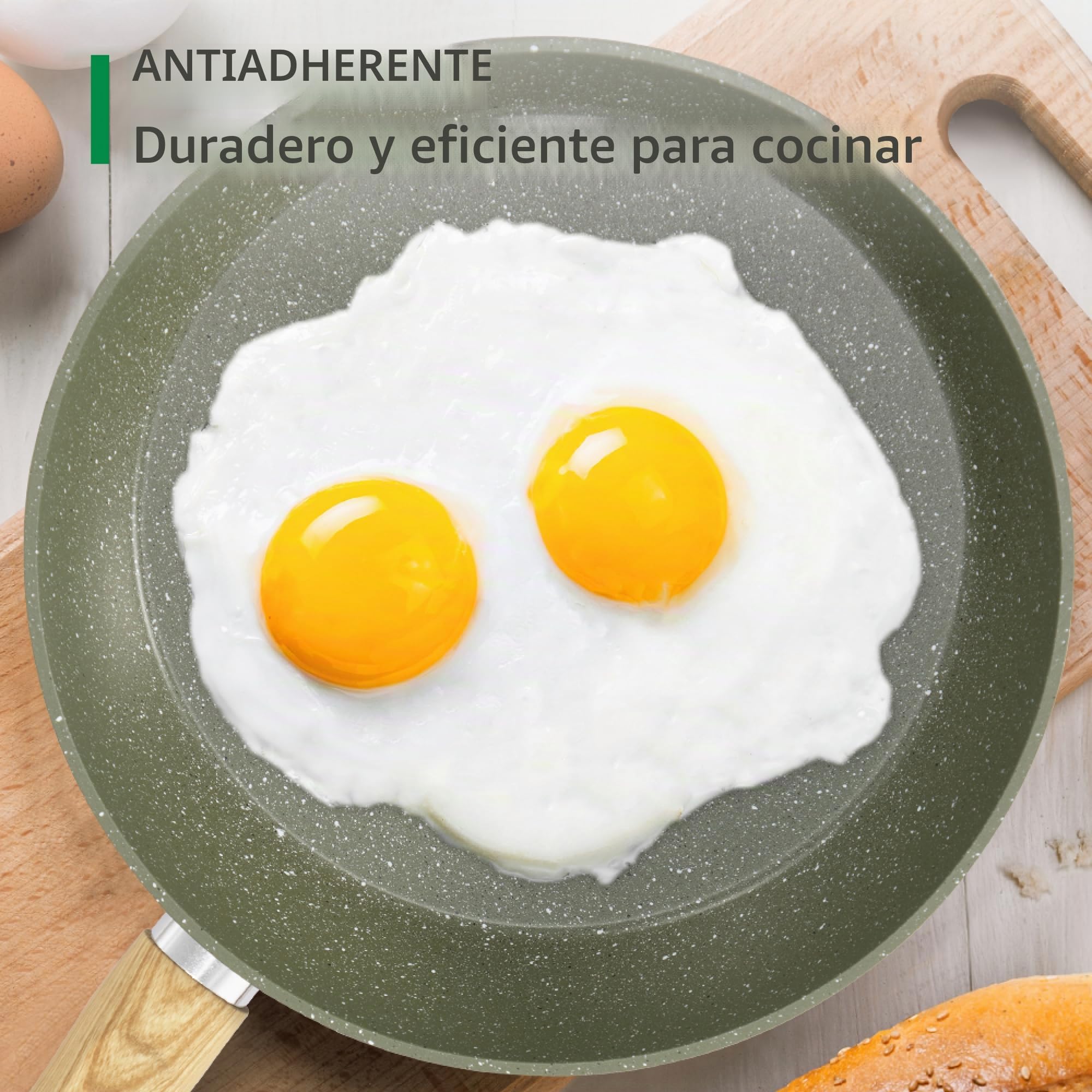 Kitchen Academy Juego de Sartenes Antiadherentes 17 Piezas, Juego de Ollas y Sartenes Induccion Aluminio Revestimiento Antiadherente, Juego Sartenes Inducción Cocinas de Gas (17 Piezas, Verde)