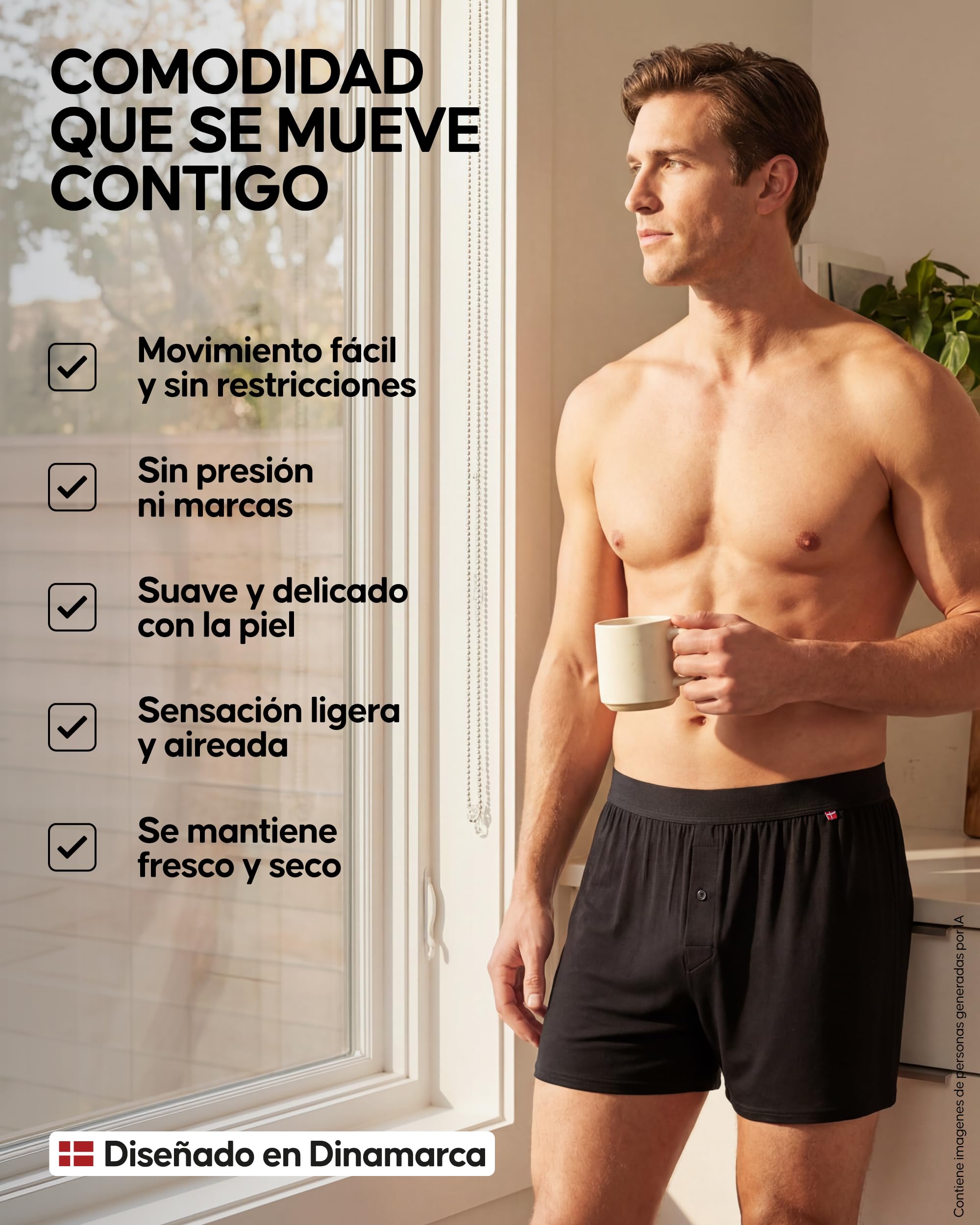 DANISH ENDURANCE Calzoncillos Hombre Boxer de Bambú, Calzoncillos Ajustados y Cómodos, Cintura Elástica, para Uso Diario, Pack de 6
