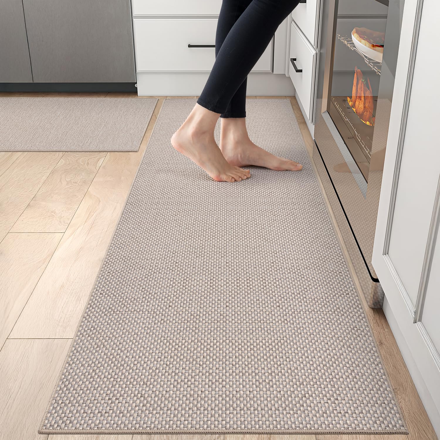 DEXI Alfombra Cocina Lavable Antideslizante, Juego de 2 Alfombrillas Absorbentes de Aceite y Agua, Alfombras Pasillo para Salón, Lavadero, 60x90cm + 60x180cm, Beige