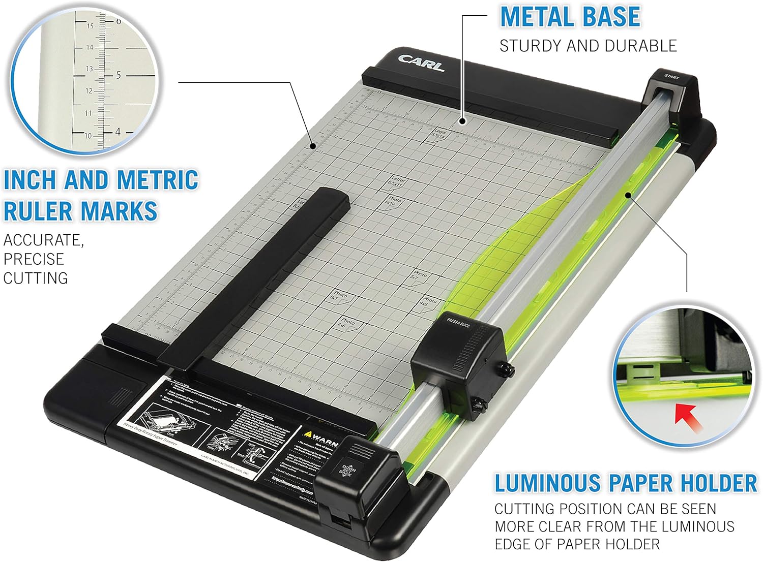 CARL Heavy Duty Rotary Paper Trimmer 15inch - 12220, Black And Silver : Paper Cutter : Office Products