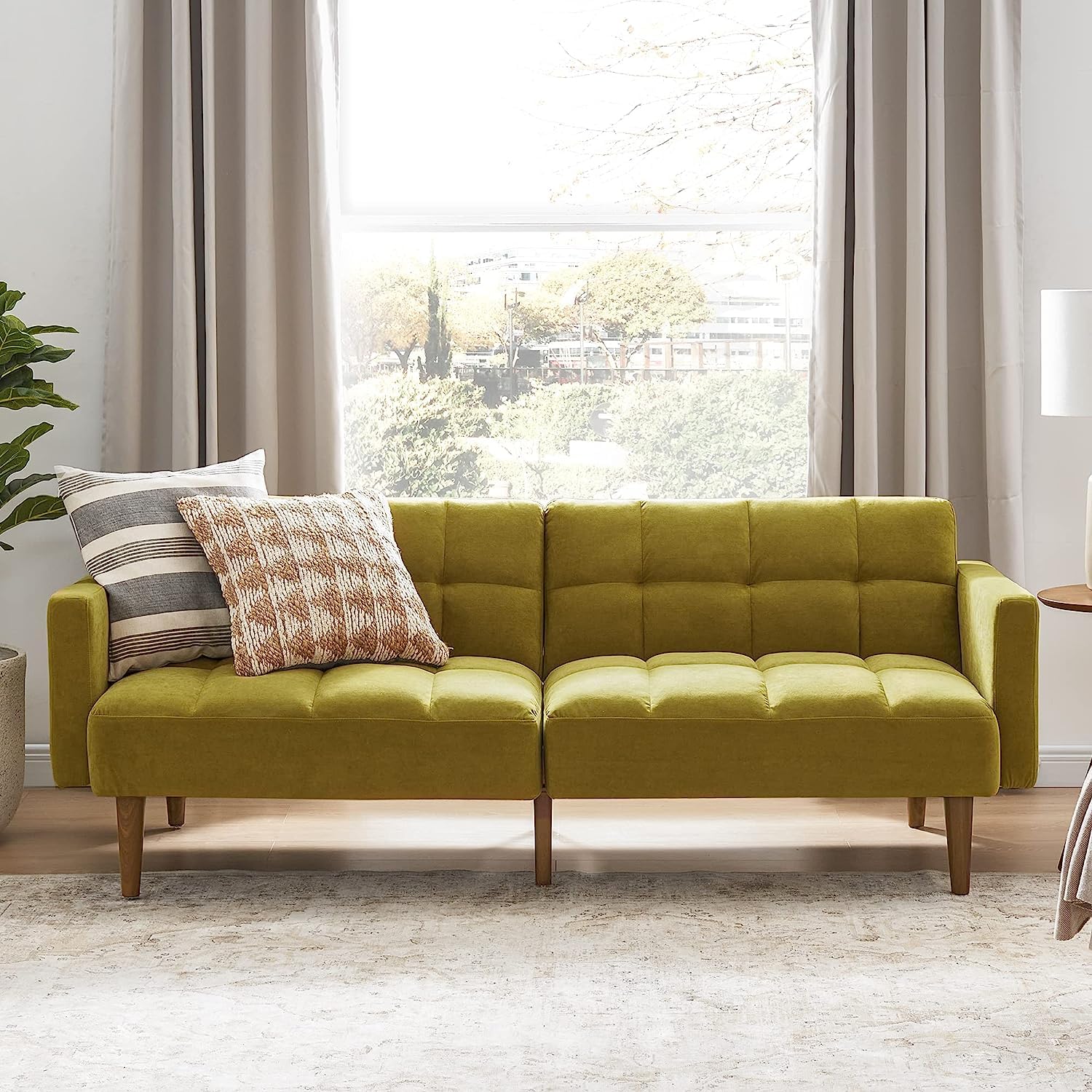 Poppins HOME Couch, Futon Sofa Bed, Sleeper Sofa, Loveseat, Couches for Living Room, Bedroom, Mid Century Modern, ArmsSplit Back Design