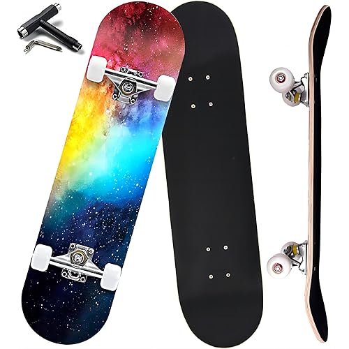 Pro Complete Skateboards for Beginners Girls Boys Kids Youths Teens Adults 31"x8" Skate Boards 7 Layers Canadian Maple Double Kick Deck Concave Longboard