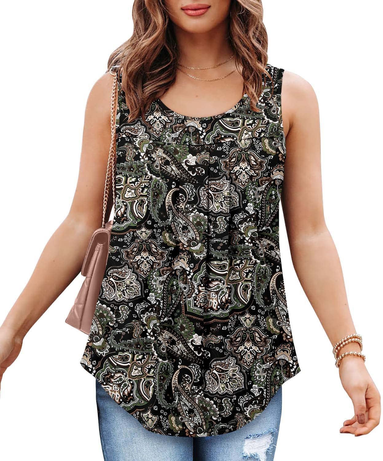 BETTE BOUTIK Womens Tank Tops Pleated Sleeveless Blouse Summer Tops Basic Shirts S-3XL