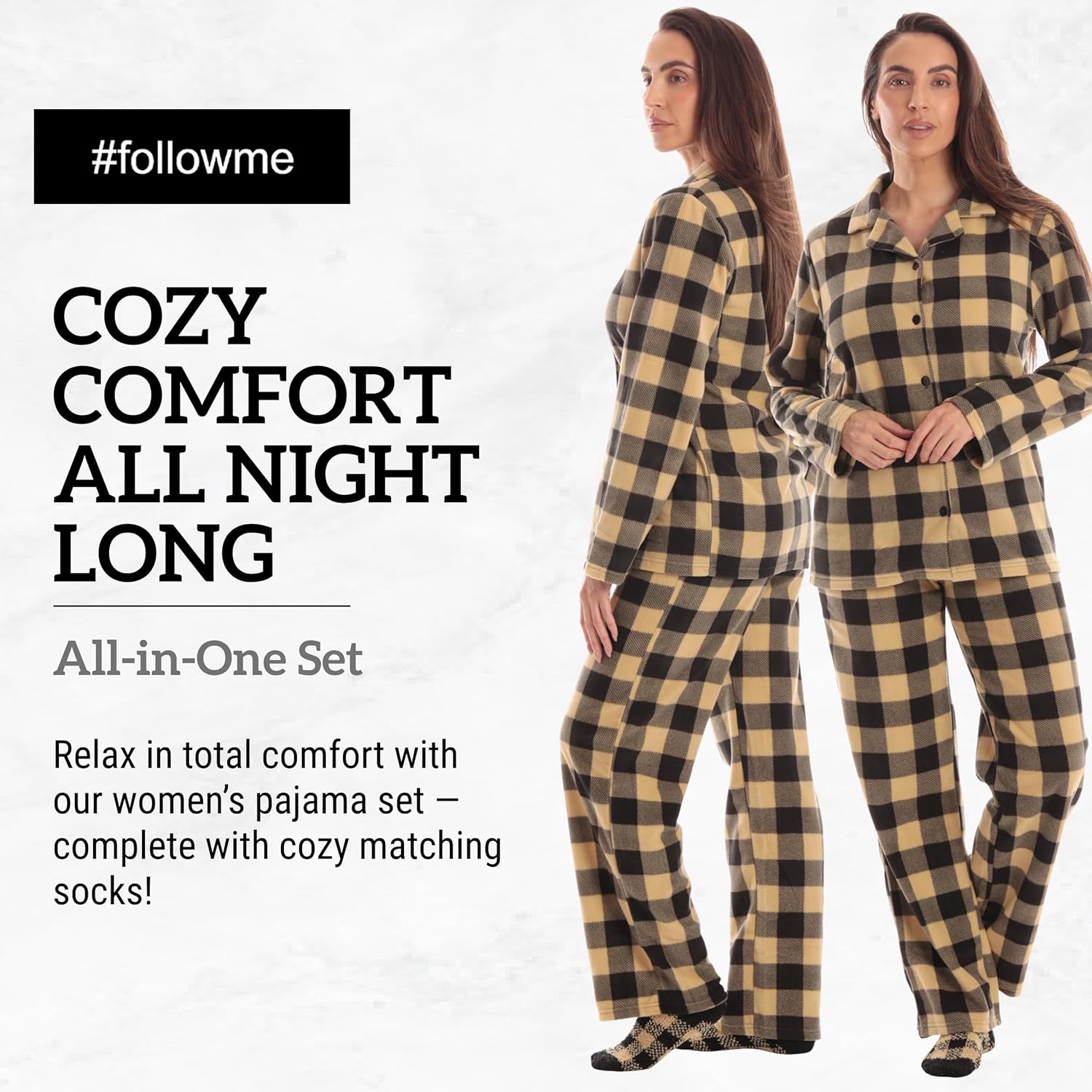 #followme Printed Microfleece Button Front PJ Pant Set with Socks - Image 5
