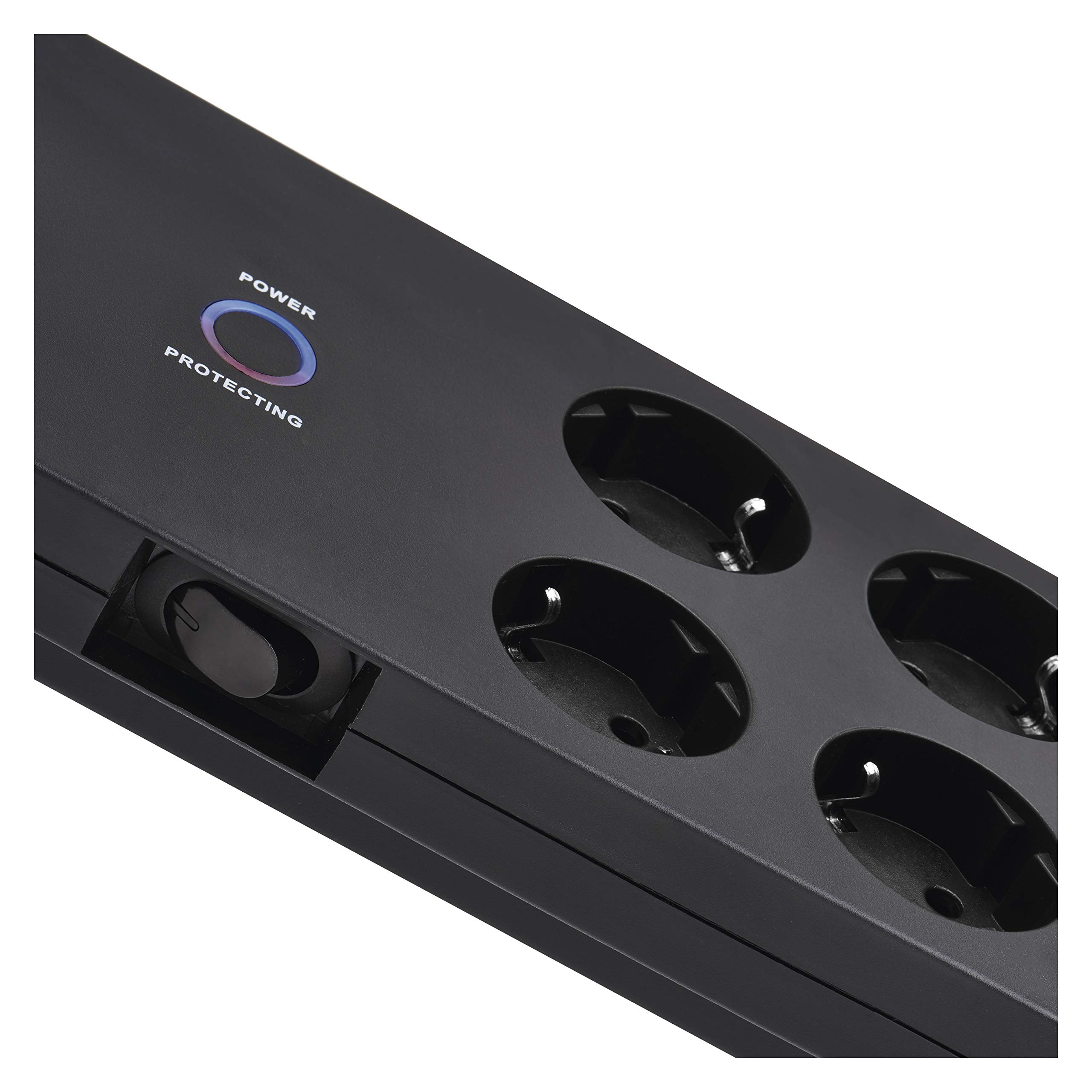 EMOS P54252 - Ciabatta elettrica con protezione da sovratensione, cavo da 3 m con interruttore e indicatore LED, presa multipla con contatto di protezione, 1800 J, corrente di scarico 15000 A